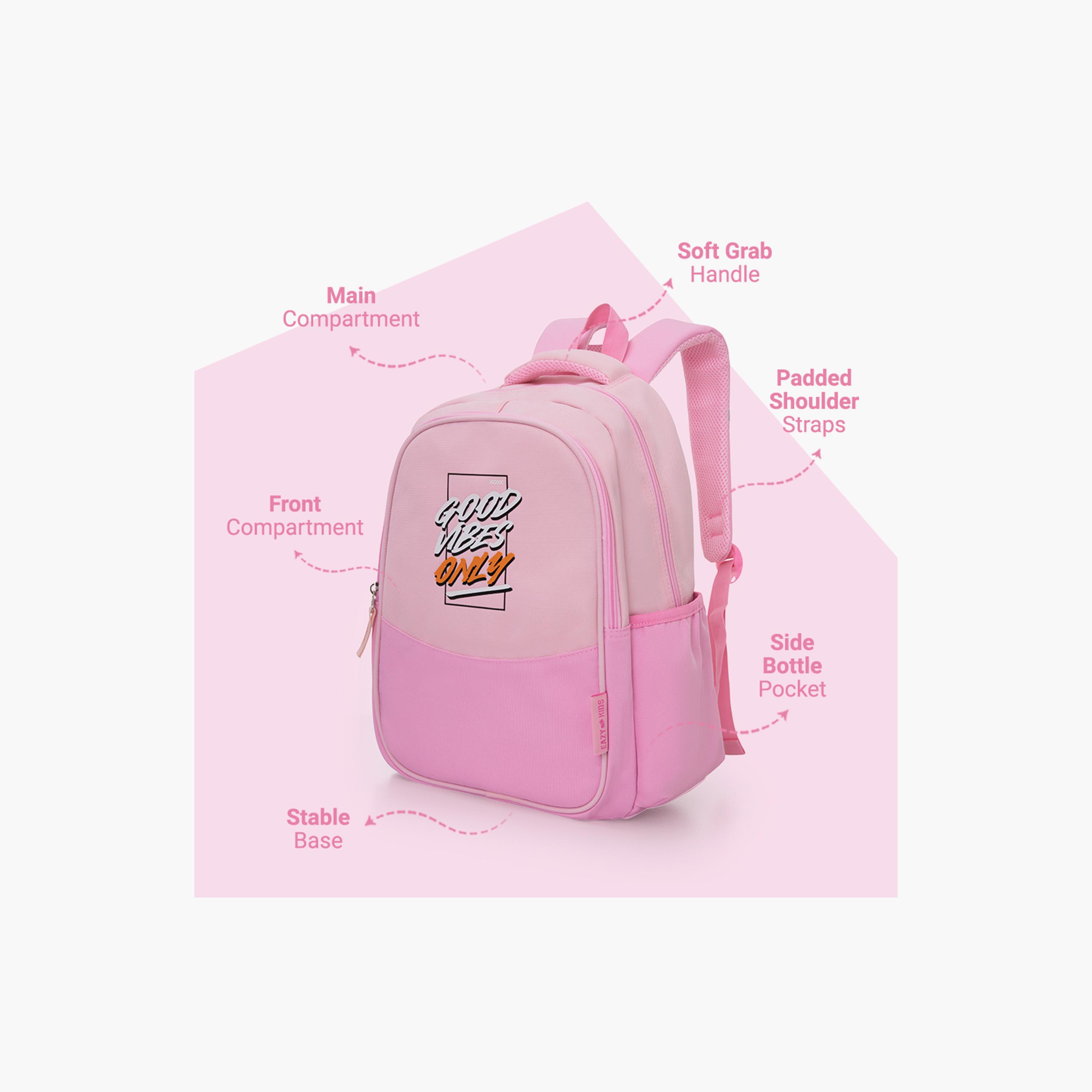Eazy Kids Lightweight School Bag with Laptop Sleeve - Good Vibes - Pink - 15.3 Inch-school-bagsandbackpacks-backpacks-image-5