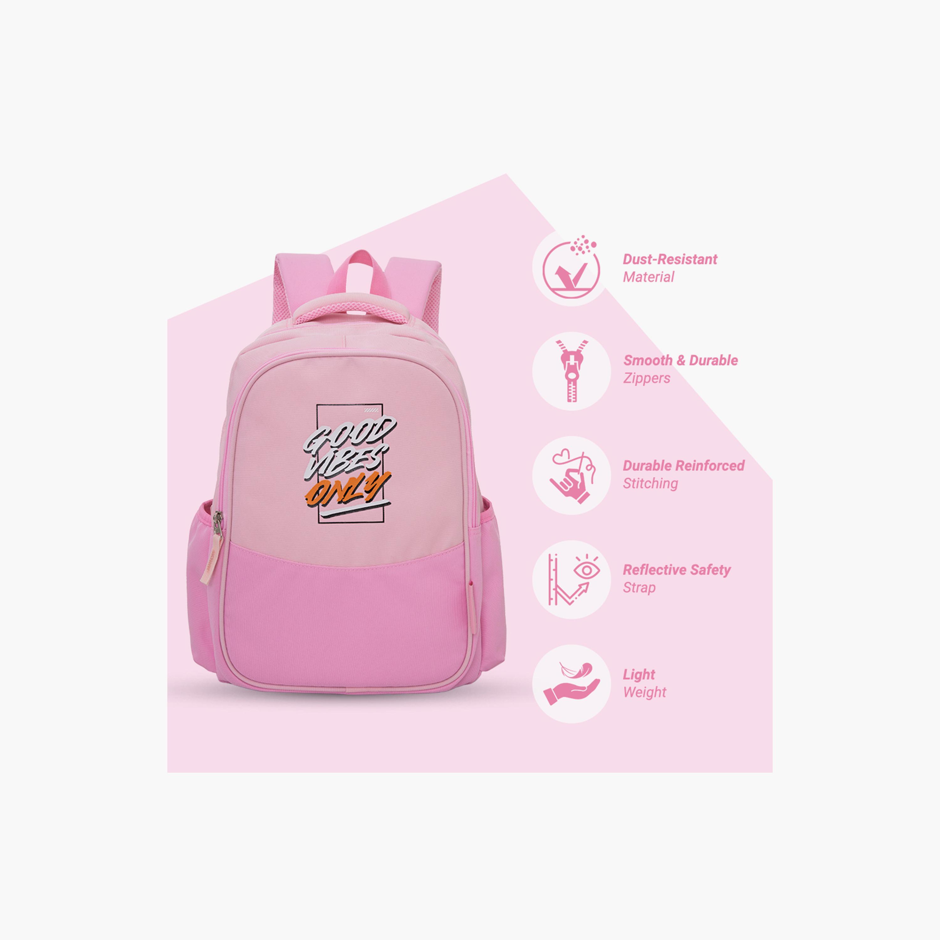 Eazy Kids Lightweight School Bag with Laptop Sleeve - Good Vibes - Pink - 15.3 Inch-school-bagsandbackpacks-backpacks-image-6