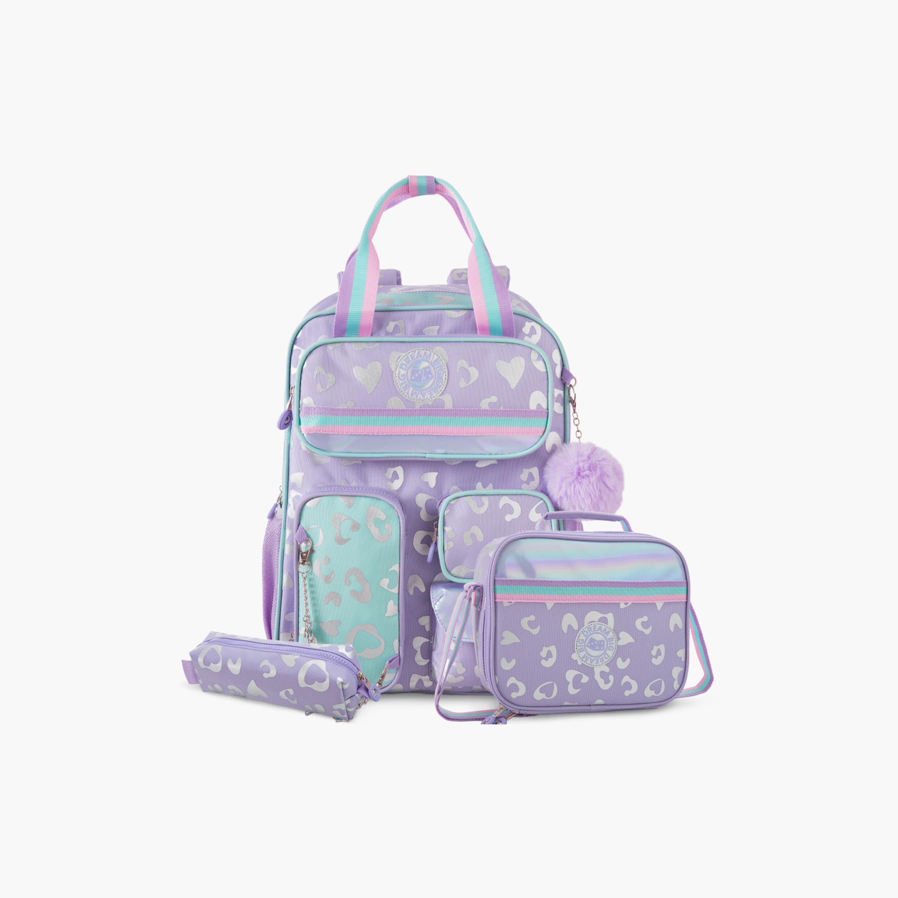 Eazy Kids 3-Piece School Backpack with Lunch Bag & Pencil Case - Purple - 17 Inch-school-bagsandbackpacks-backpacks-image-1