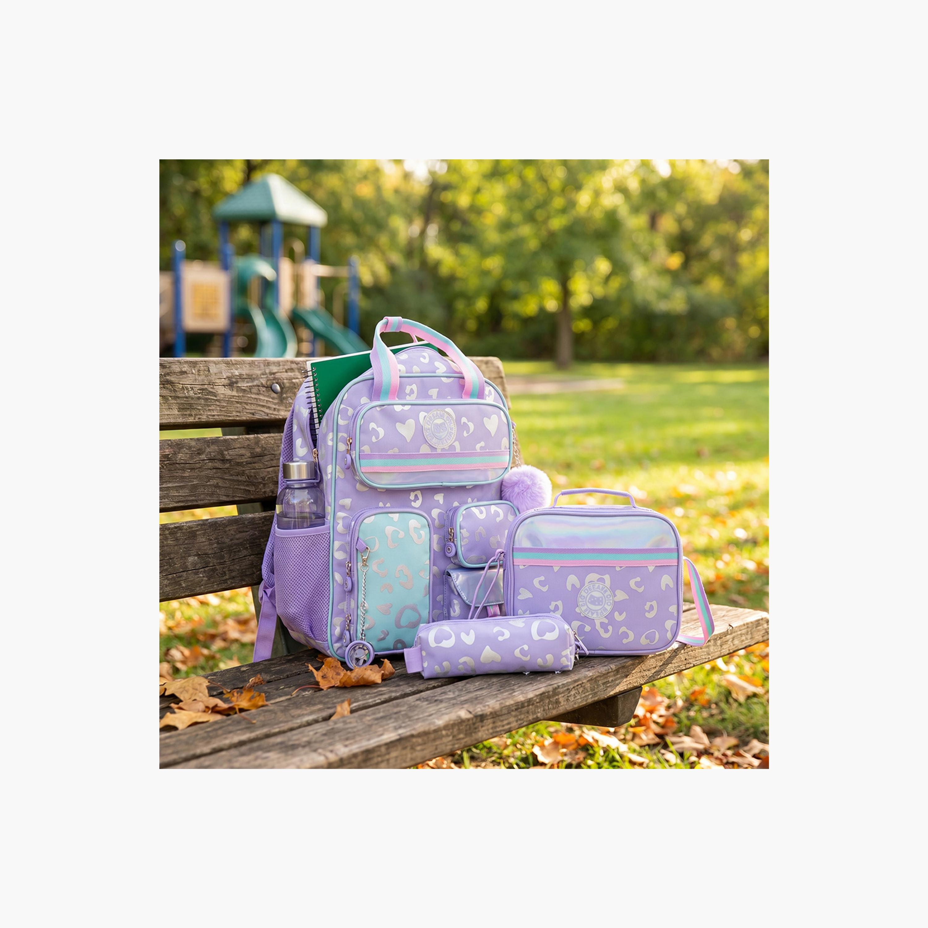 Eazy Kids 3-Piece School Backpack with Lunch Bag & Pencil Case - Purple - 17 Inch-school-bagsandbackpacks-backpacks-image-3