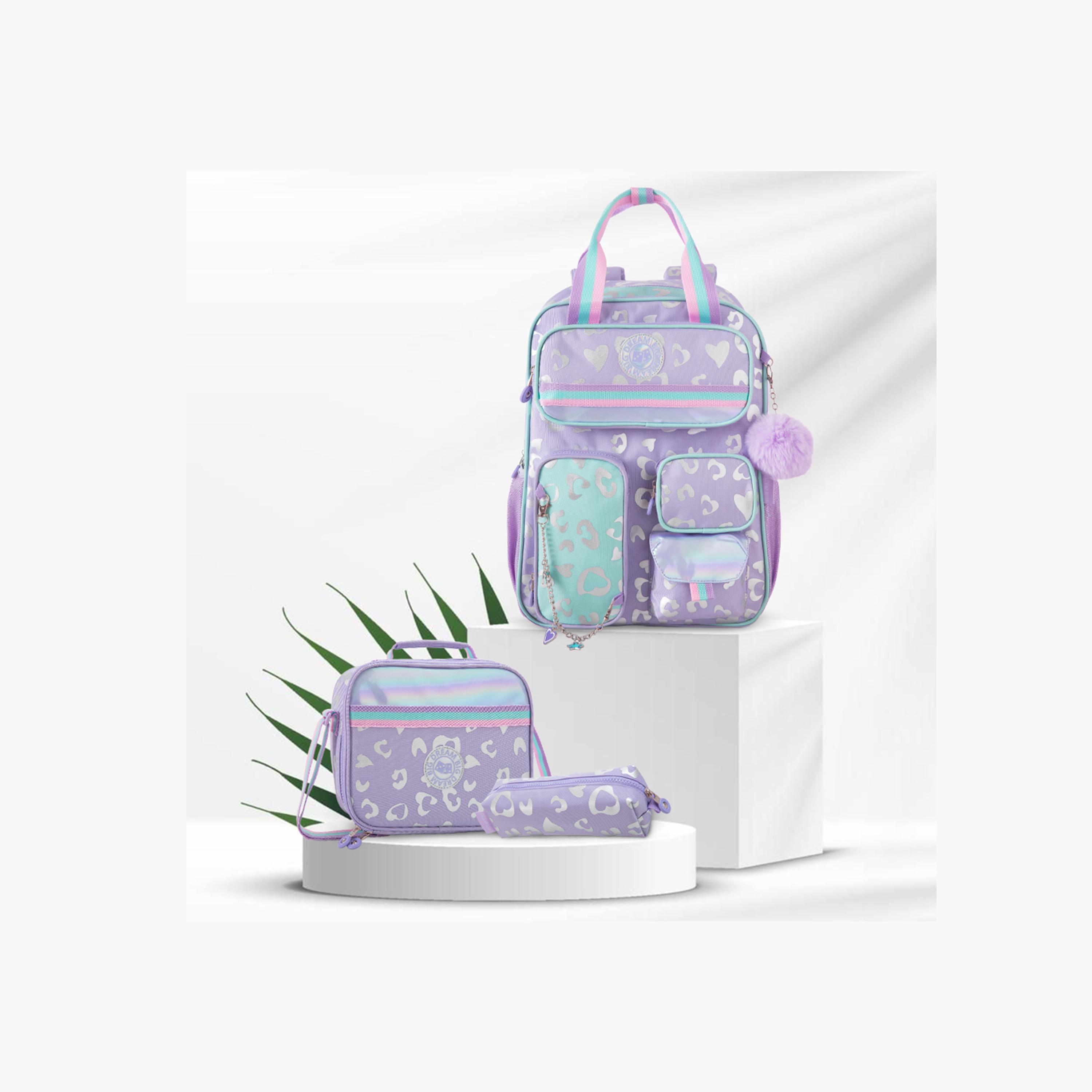 Eazy Kids 3-Piece School Backpack with Lunch Bag & Pencil Case - Purple - 17 Inch-school-bagsandbackpacks-backpacks-image-4