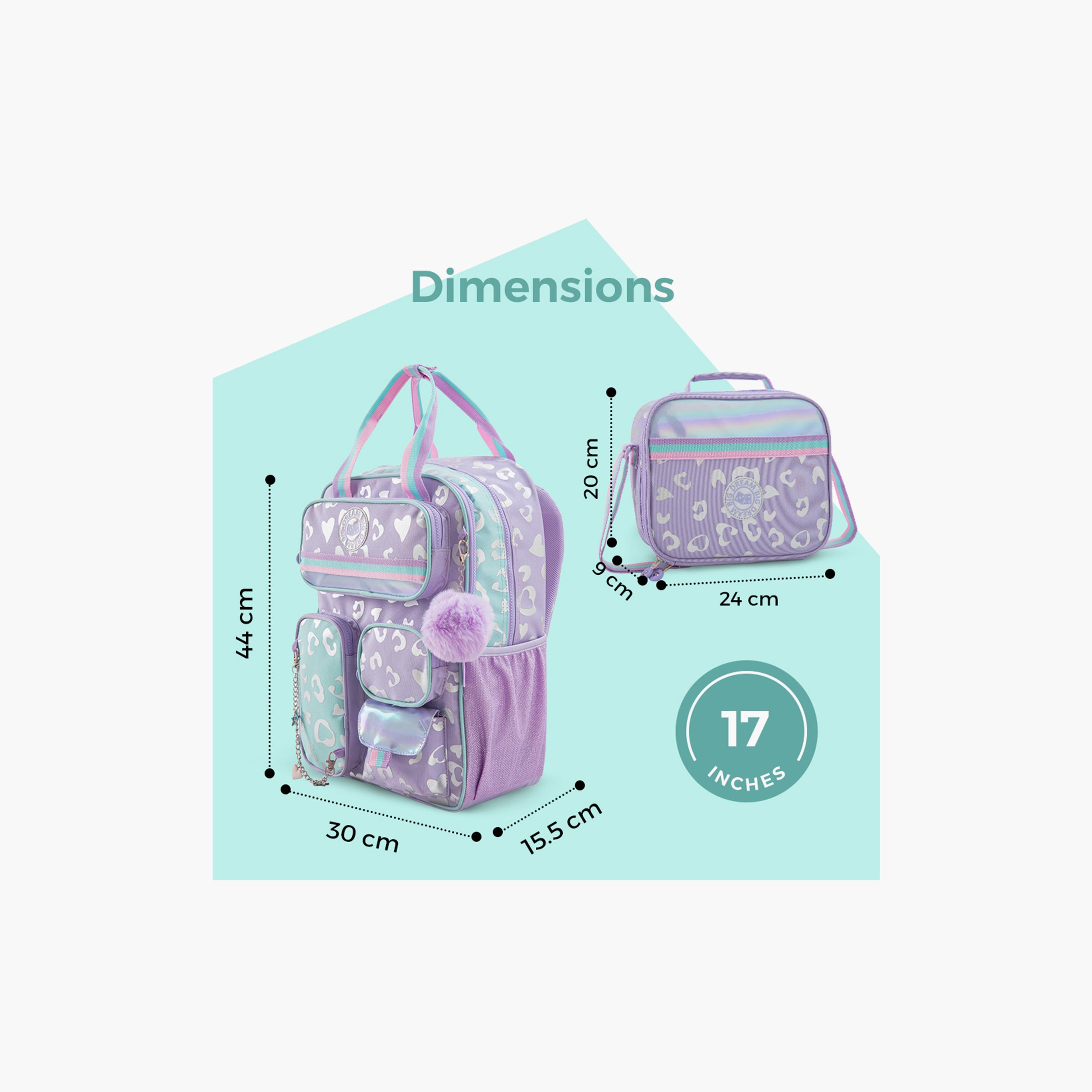 Eazy Kids 3-Piece School Backpack with Lunch Bag & Pencil Case - Purple - 17 Inch-school-bagsandbackpacks-backpacks-image-5
