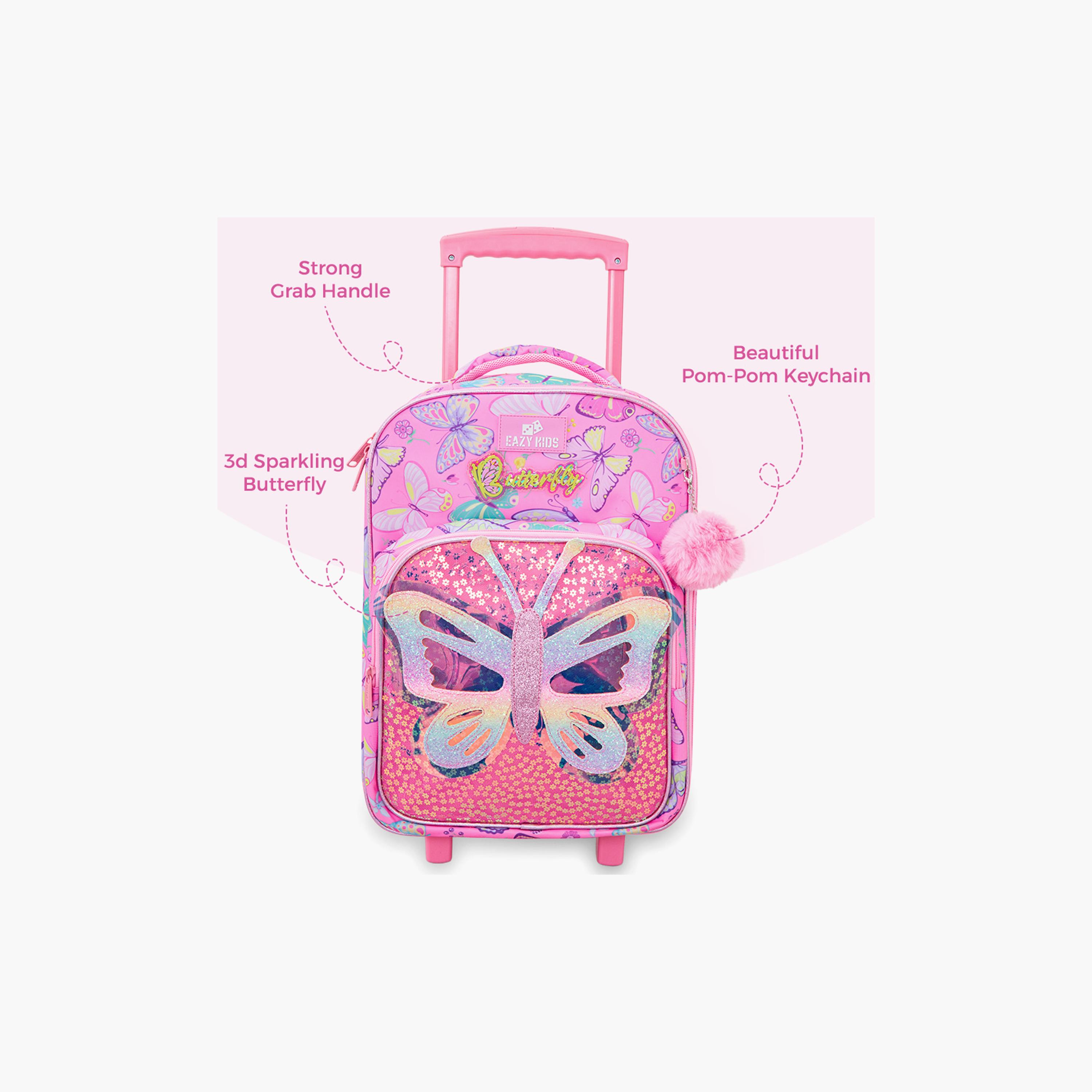 Eazy Kids 3-Piece Trolley School Bag with Lunch Bag & Pencil Case - Butterfly - Pink - 17 Inch-school-bagsandbackpacks-backpacks-image-12