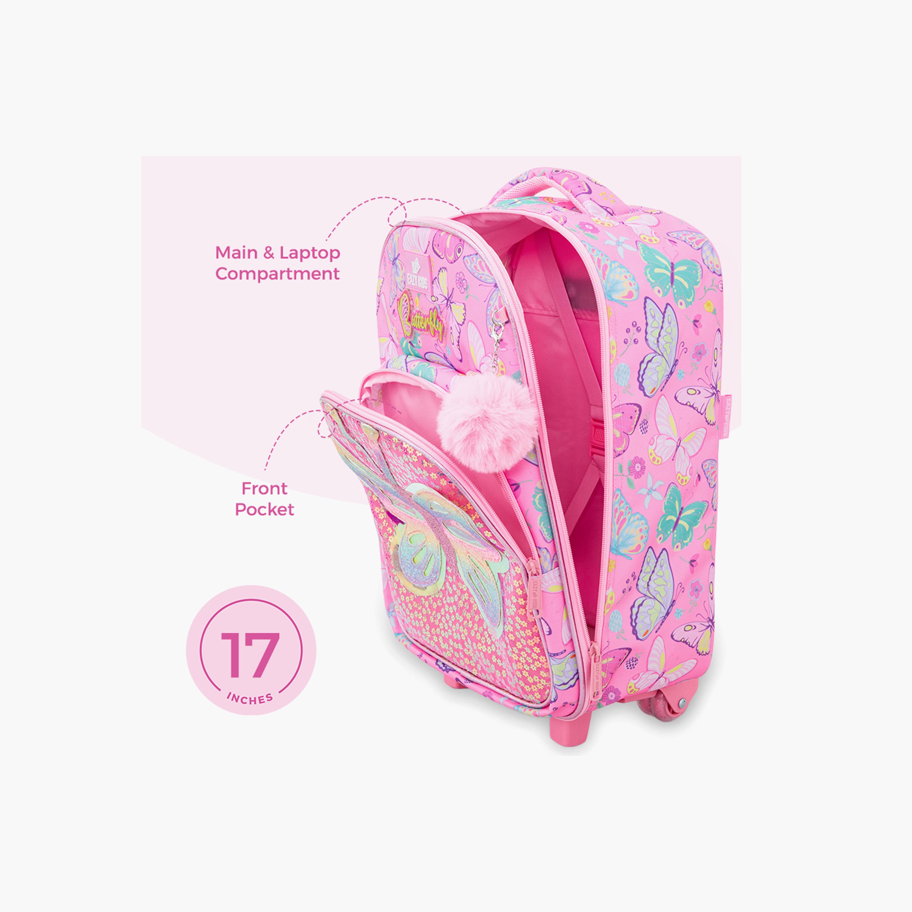 Eazy Kids 3-Piece Trolley School Bag with Lunch Bag & Pencil Case - Butterfly - Pink - 17 Inch-school-bagsandbackpacks-backpacks-image-13