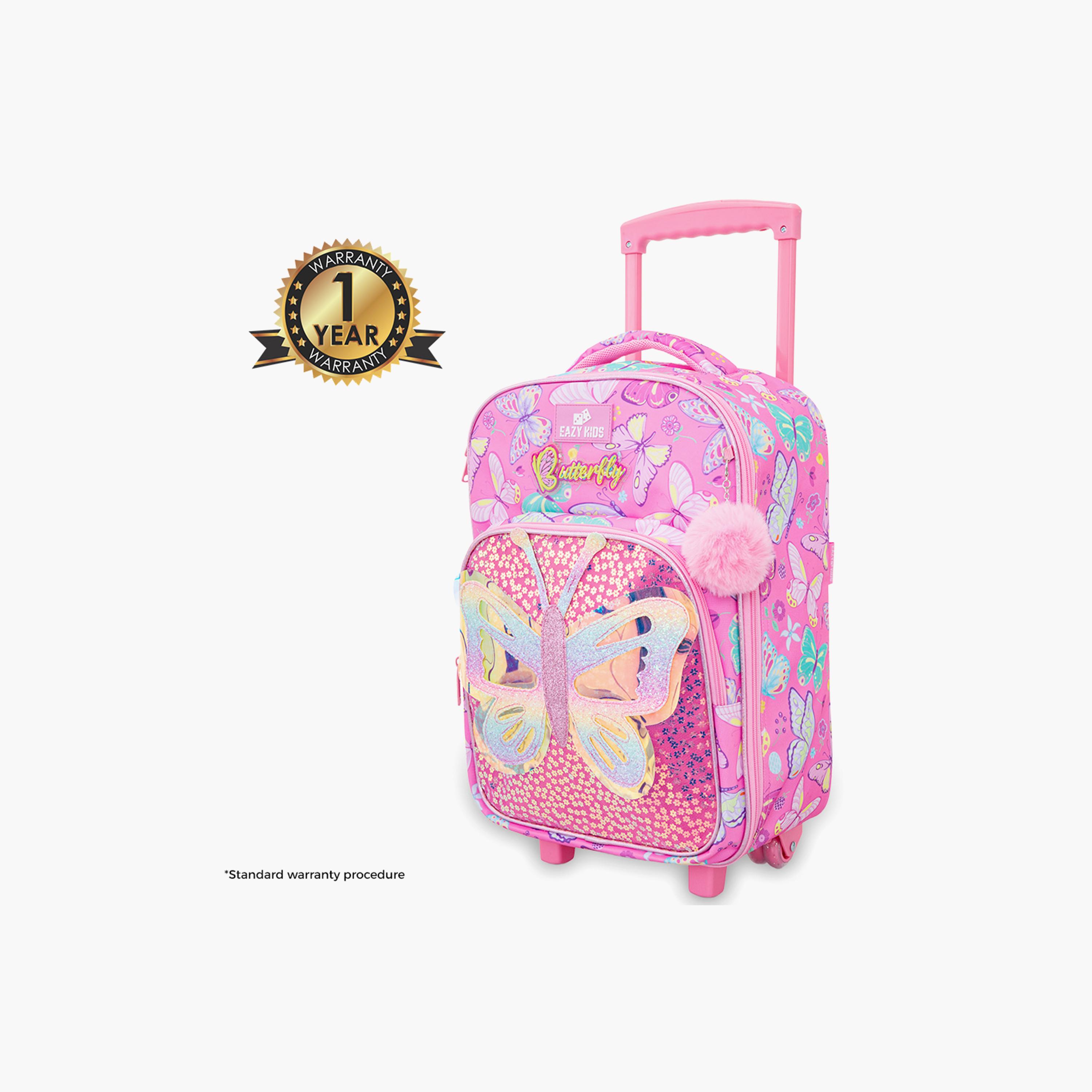 Eazy Kids 3-Piece Trolley School Bag with Lunch Bag & Pencil Case - Butterfly - Pink - 17 Inch-school-bagsandbackpacks-backpacks-image-15
