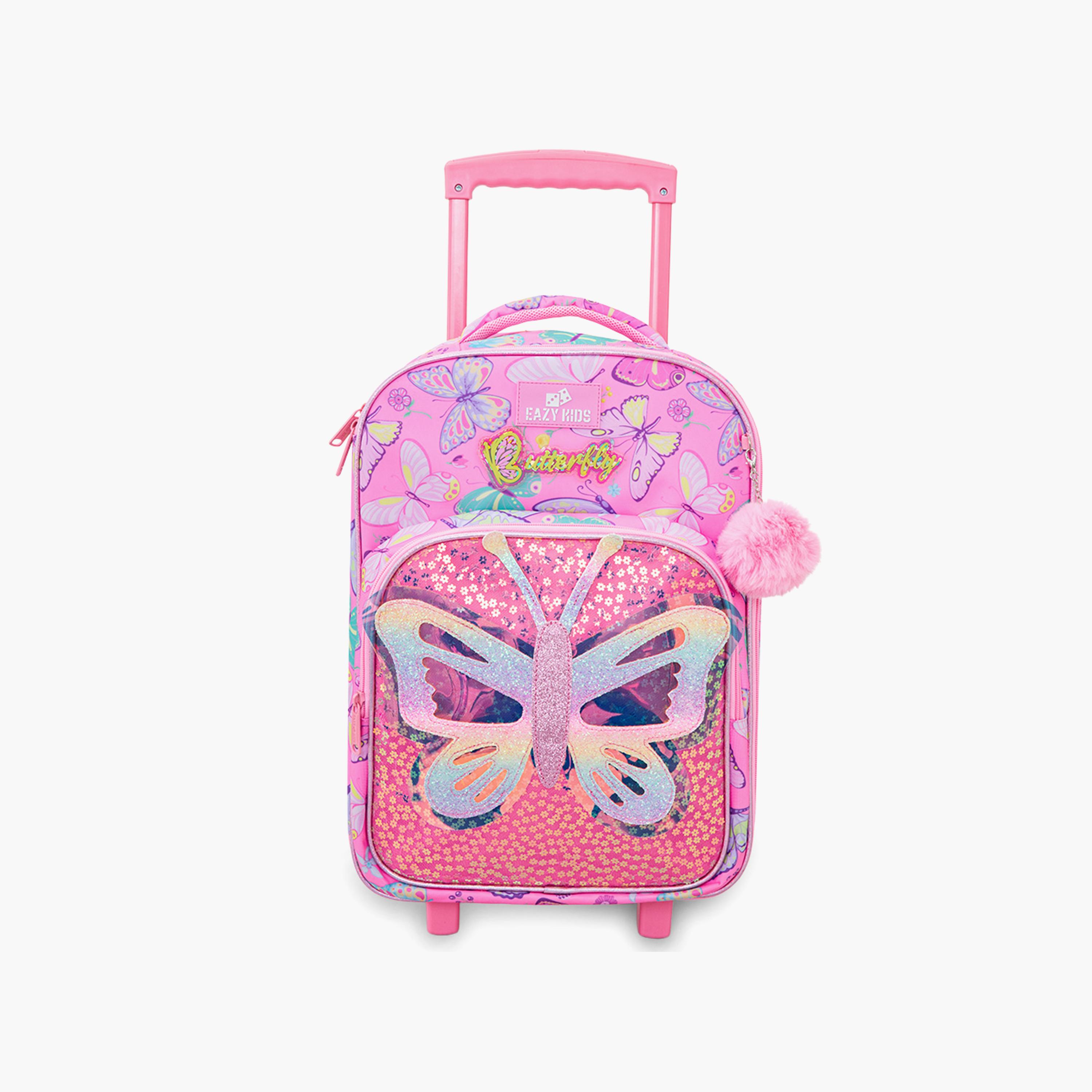 Eazy Kids 3-Piece Trolley School Bag with Lunch Bag & Pencil Case - Butterfly - Pink - 17 Inch-school-bagsandbackpacks-backpacks-image-16