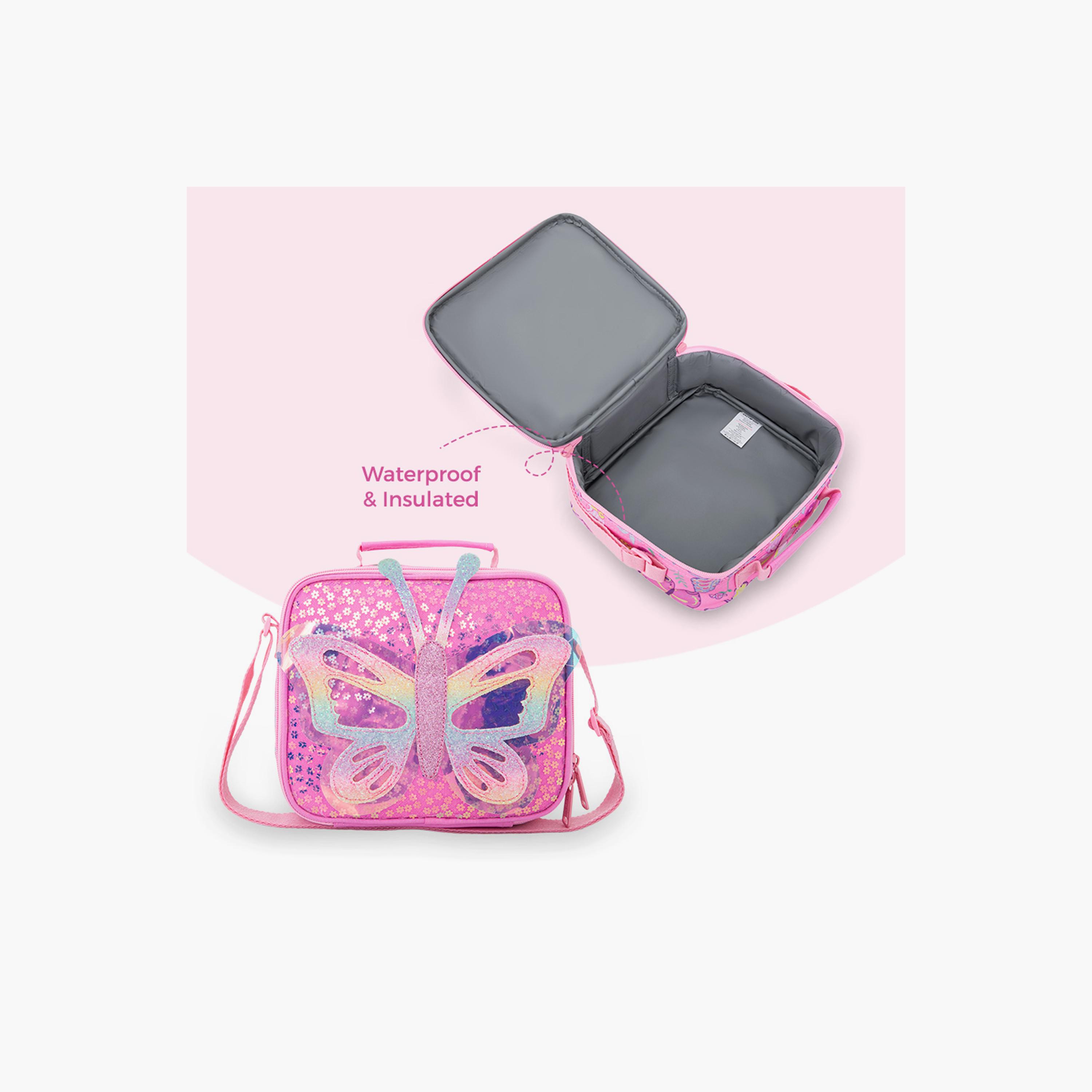 Eazy Kids 3-Piece Trolley School Bag with Lunch Bag & Pencil Case - Butterfly - Pink - 17 Inch-school-bagsandbackpacks-backpacks-image-3