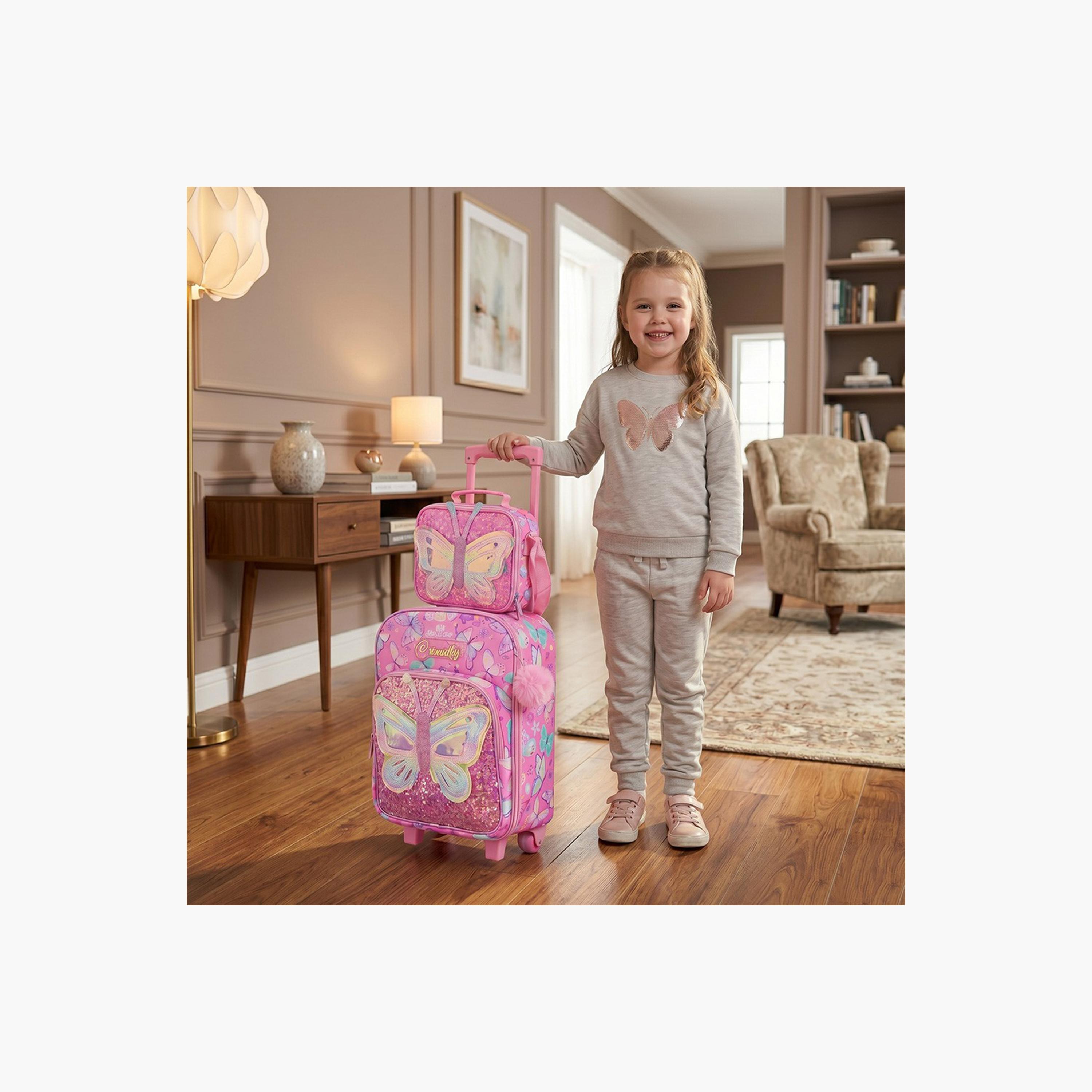 Eazy Kids 3-Piece Trolley School Bag with Lunch Bag & Pencil Case - Butterfly - Pink - 17 Inch-school-bagsandbackpacks-backpacks-image-8