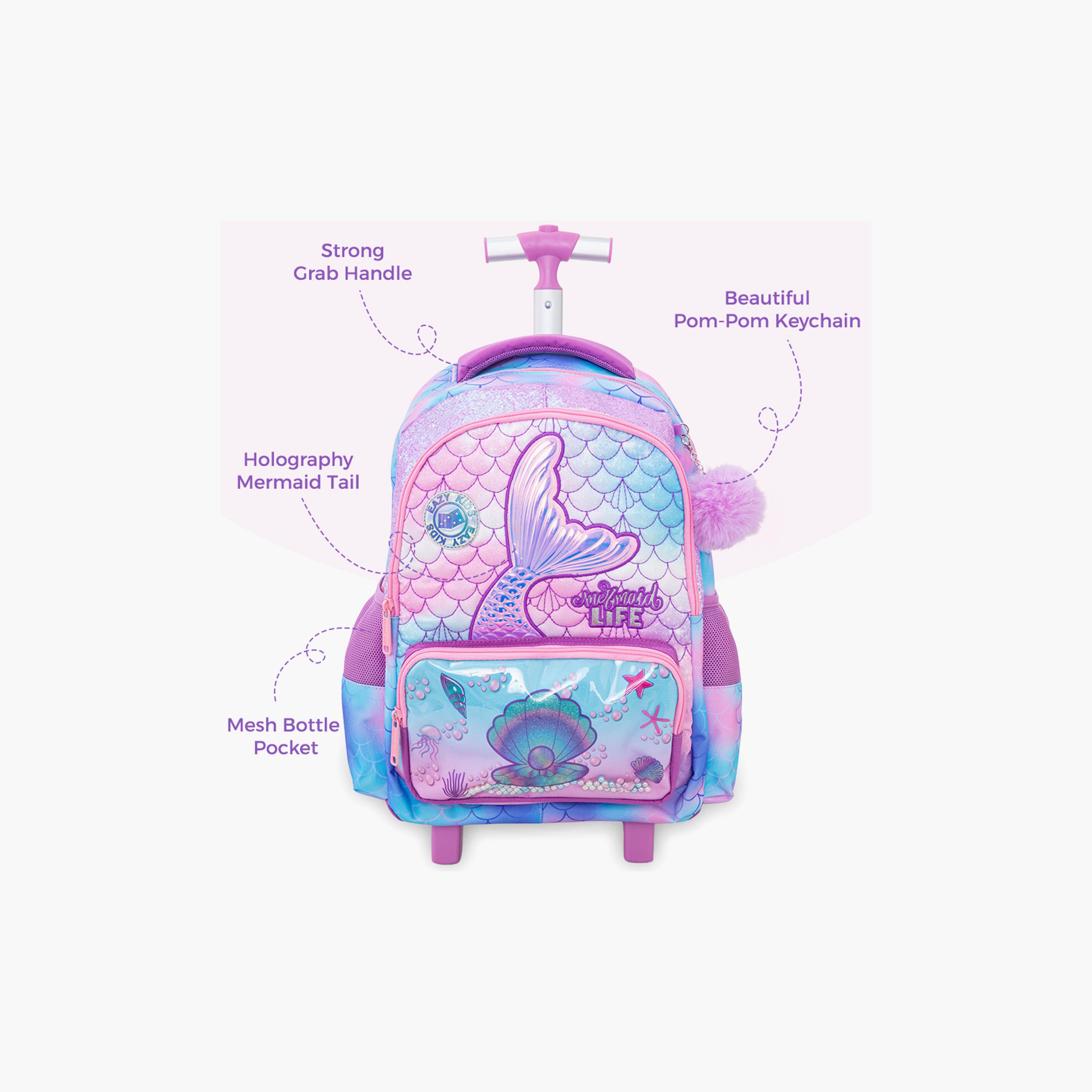 Eazy Kids 3-Piece Trolley School Bag with Lunch Bag & Pencil Case - Mermaid - Pink - 17 Inch-school-bagsandbackpacks-backpacks-image-11