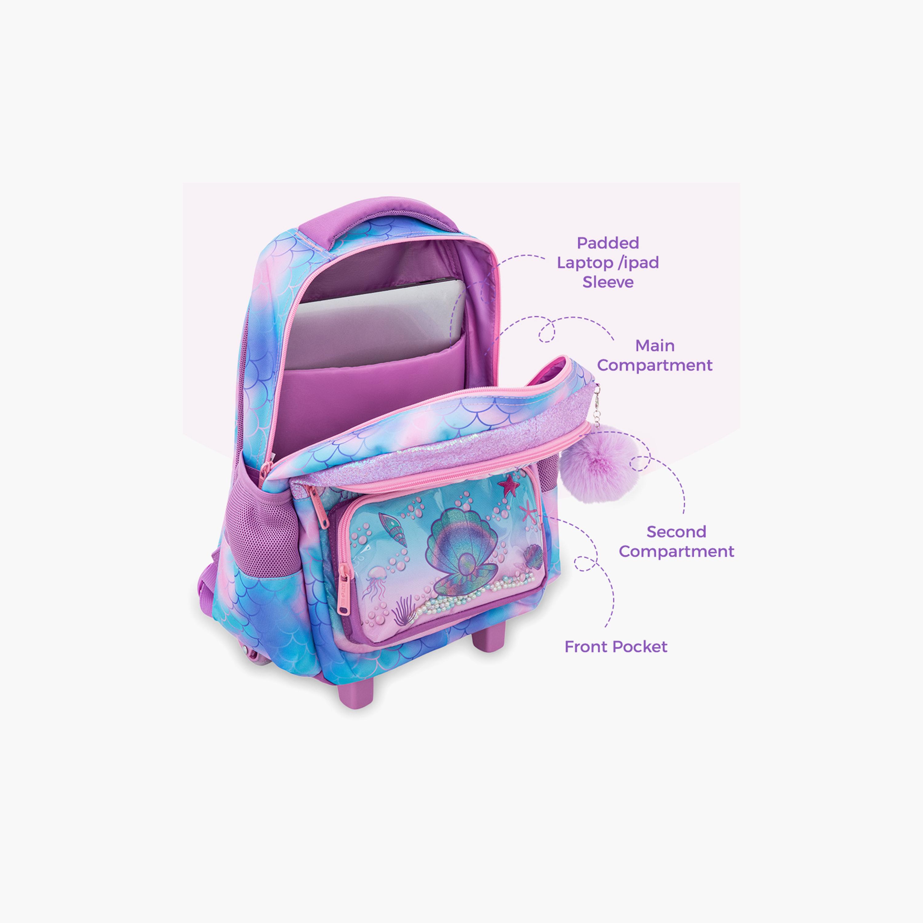 Eazy Kids 3-Piece Trolley School Bag with Lunch Bag & Pencil Case - Mermaid - Pink - 17 Inch-school-bagsandbackpacks-backpacks-image-12