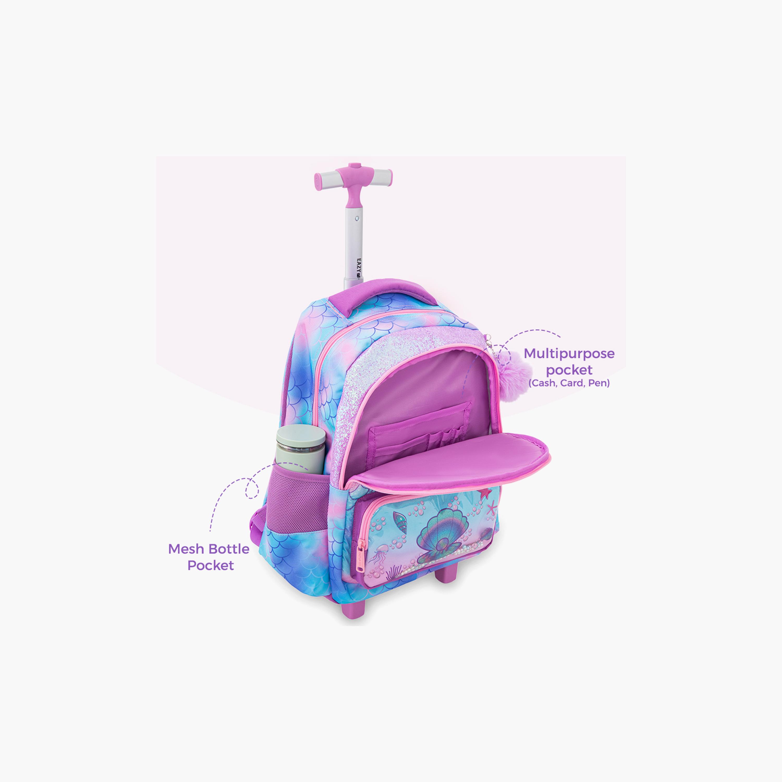 Eazy Kids 3-Piece Trolley School Bag with Lunch Bag & Pencil Case - Mermaid - Pink - 17 Inch-school-bagsandbackpacks-backpacks-image-13