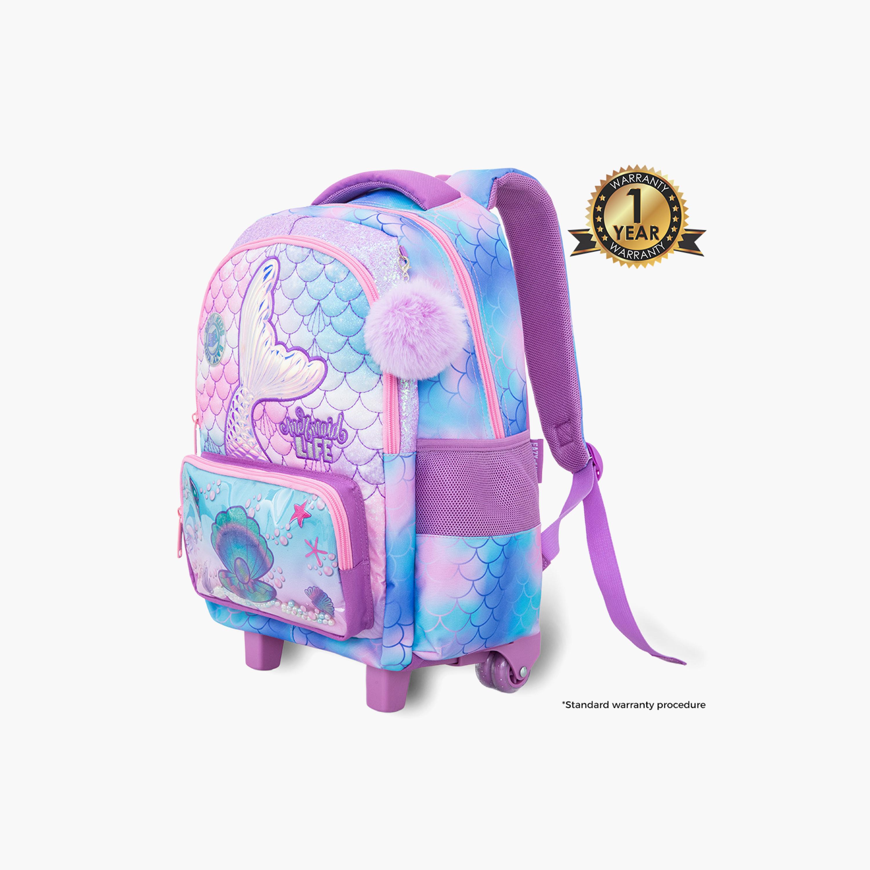 Eazy Kids 3-Piece Trolley School Bag with Lunch Bag & Pencil Case - Mermaid - Pink - 17 Inch-school-bagsandbackpacks-backpacks-image-14