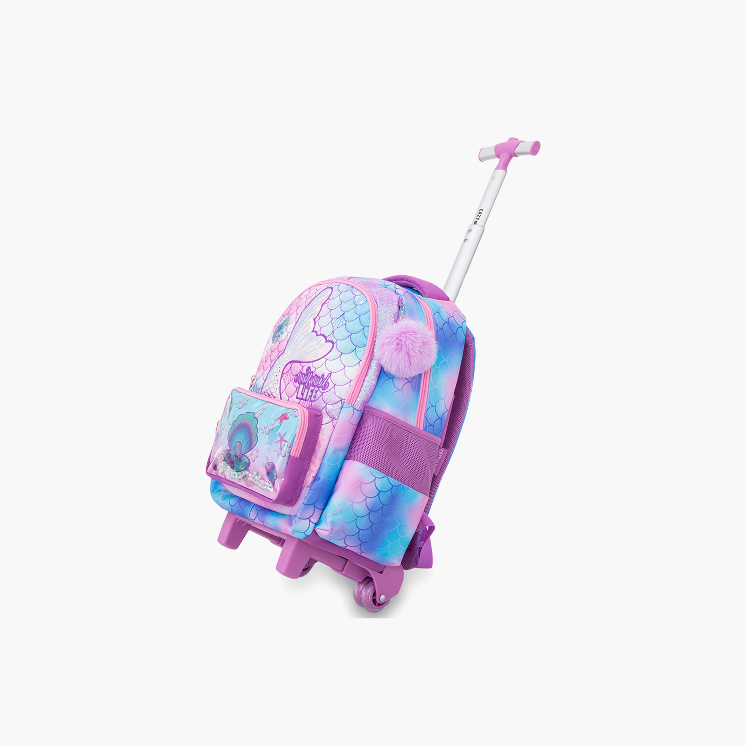 Eazy Kids 3-Piece Trolley School Bag with Lunch Bag & Pencil Case - Mermaid - Pink - 17 Inch-school-bagsandbackpacks-backpacks-image-16