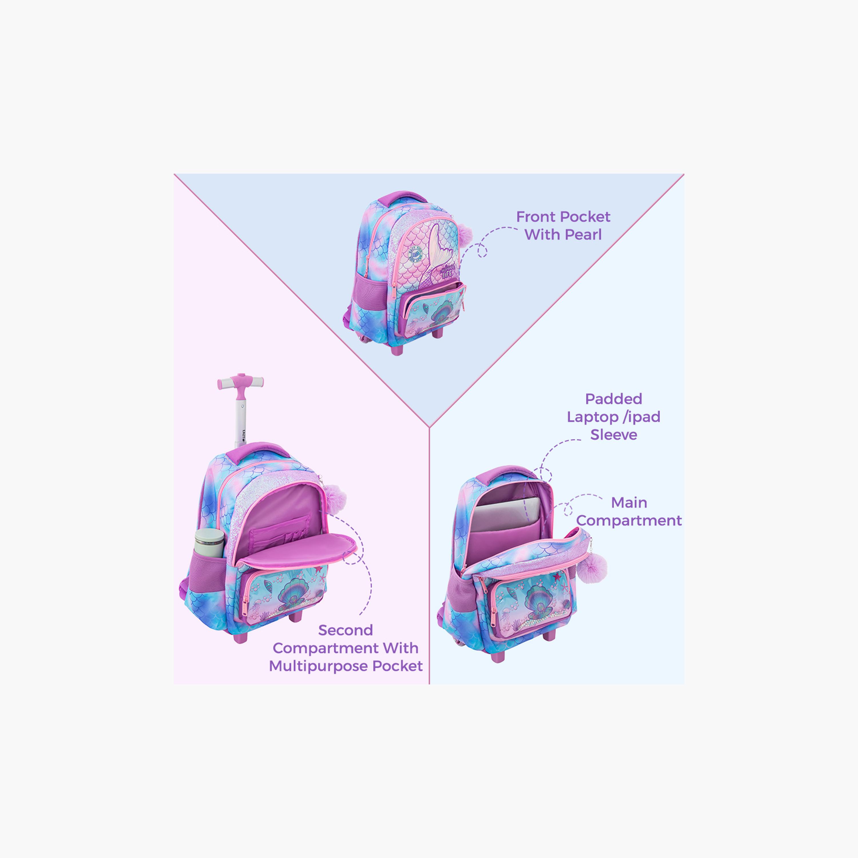Eazy Kids 3-Piece Trolley School Bag with Lunch Bag & Pencil Case - Mermaid - Pink - 17 Inch-school-bagsandbackpacks-backpacks-image-6