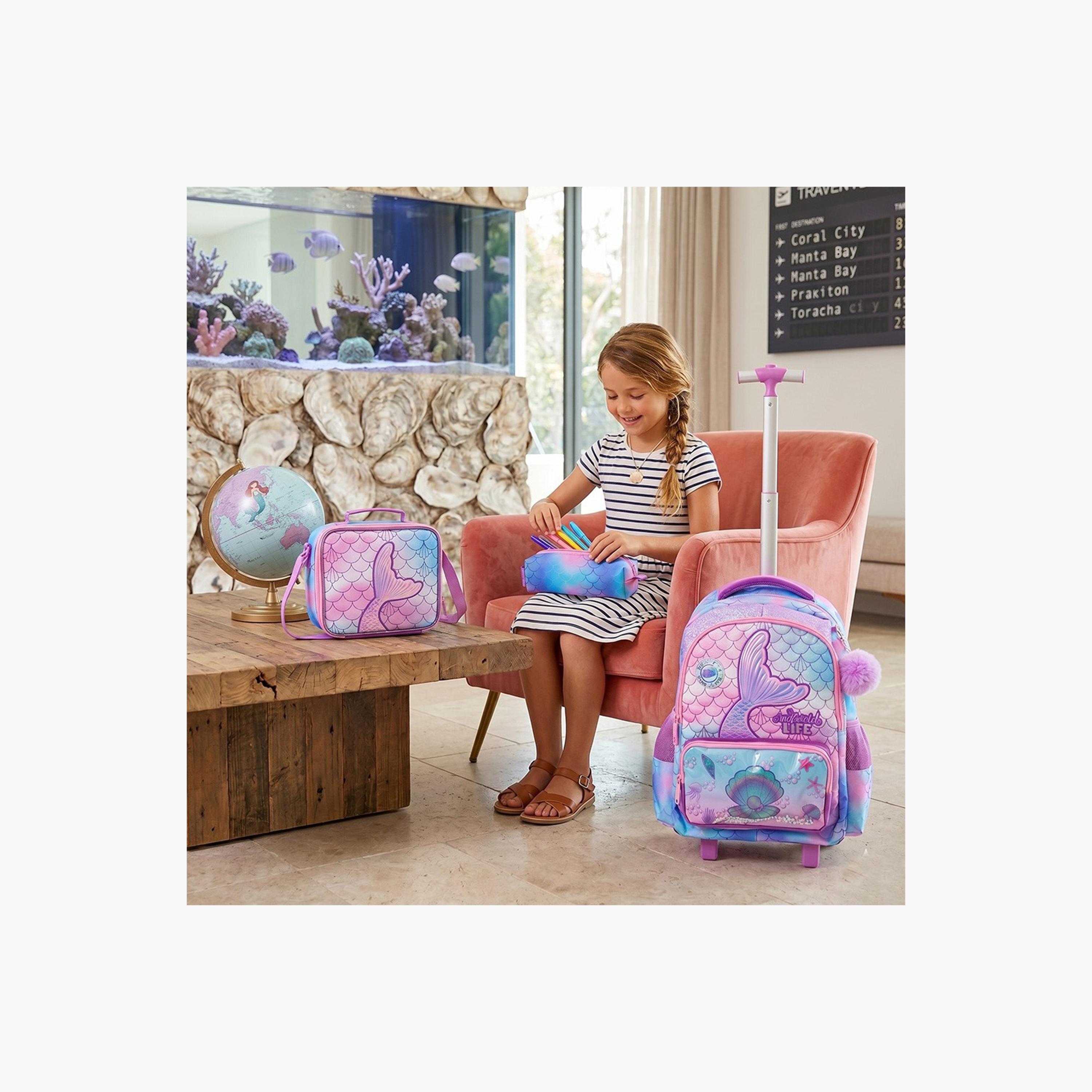 Eazy Kids 3-Piece Trolley School Bag with Lunch Bag & Pencil Case - Mermaid - Pink - 17 Inch-school-bagsandbackpacks-backpacks-image-7