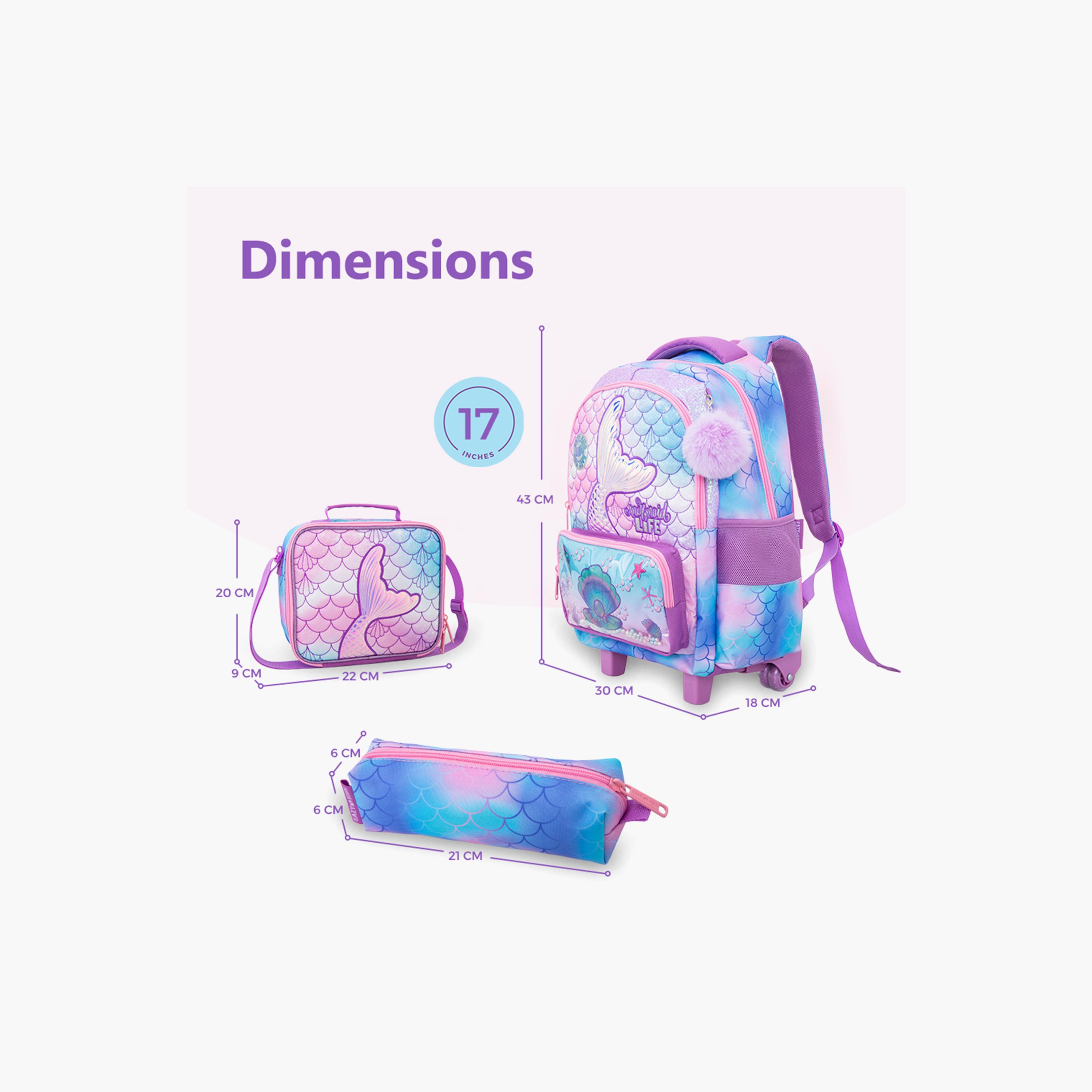 Eazy Kids 3-Piece Trolley School Bag with Lunch Bag & Pencil Case - Mermaid - Pink - 17 Inch-school-bagsandbackpacks-backpacks-image-9