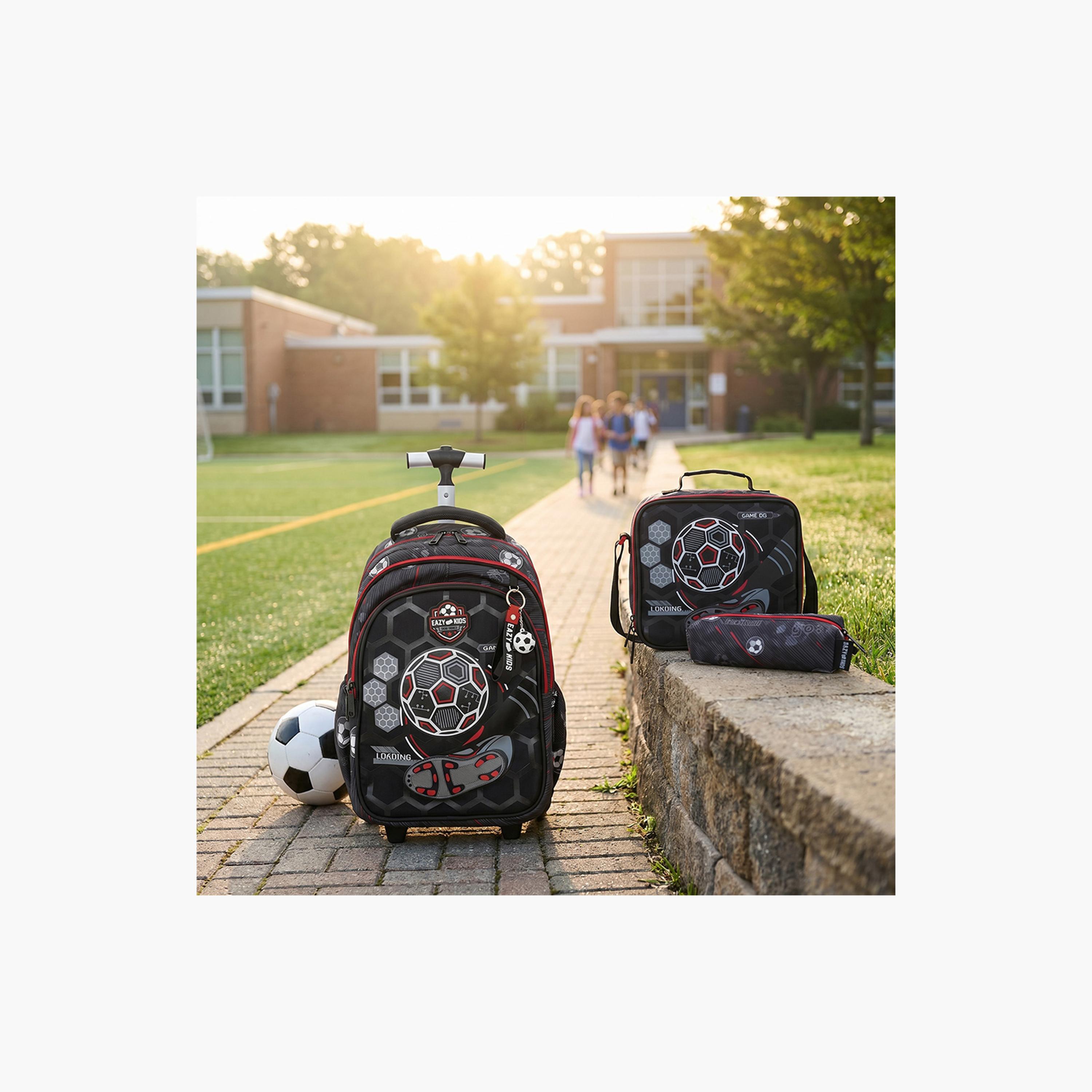 Eazy Kids 3-Piece Trolley School Bag with Lunch Bag & Pencil Case - Football - Black - 17 Inch-school-bagsandbackpacks-backpacks-image-6