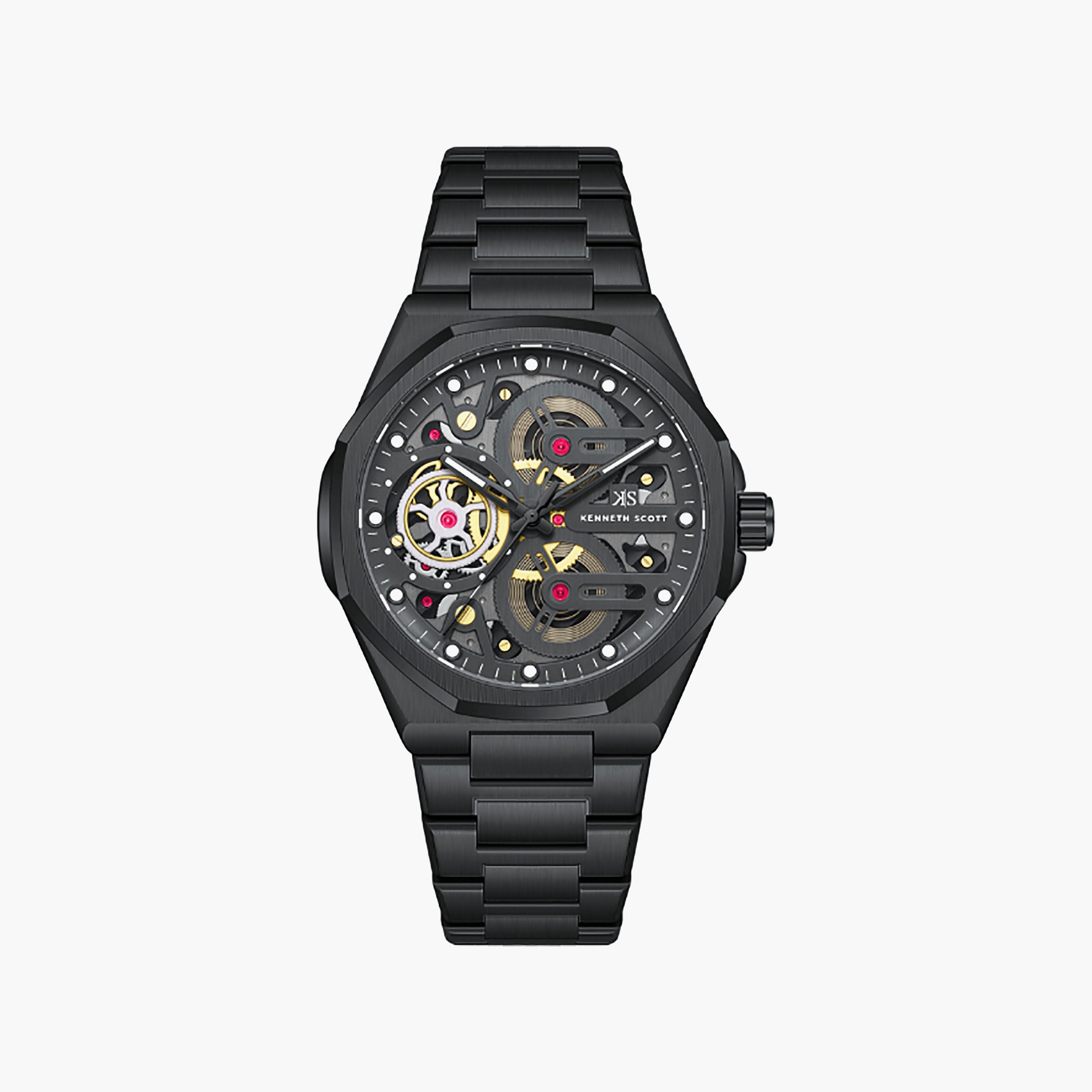 Kenneth Scott Men's 43 MM Analog Black Dial Stainless Steel Strap | K26012-BBBB-men-watchesandjewellery-watches-image-1