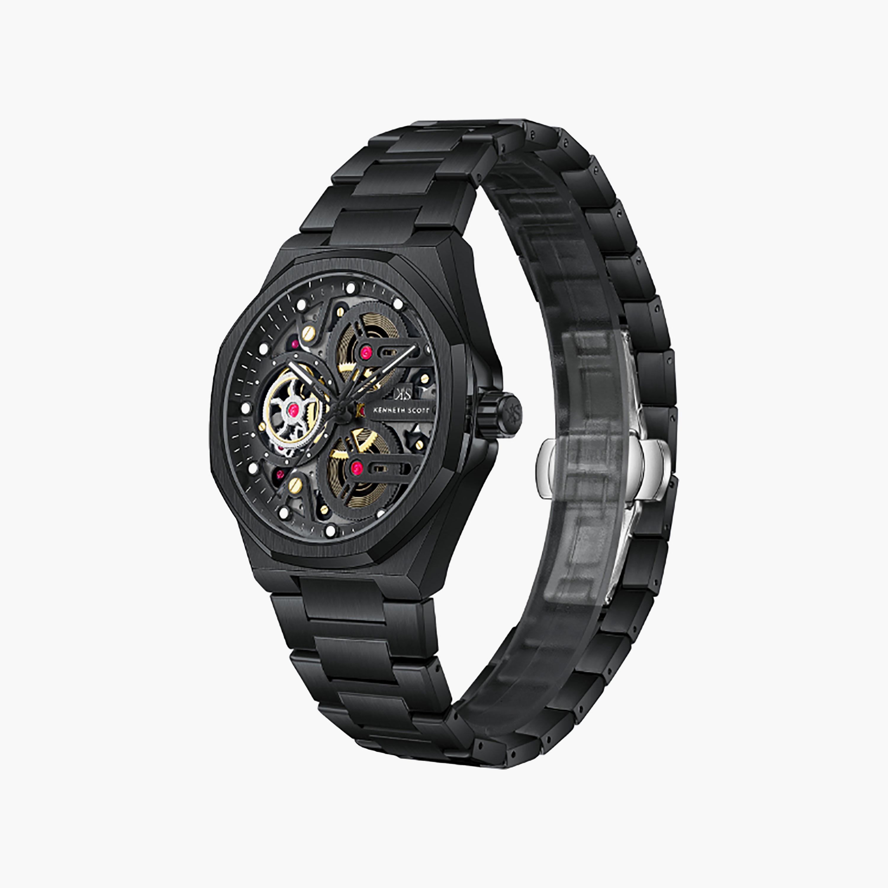 Kenneth Scott Men's 43 MM Analog Black Dial Stainless Steel Strap | K26012-BBBB-men-watchesandjewellery-watches-image-2