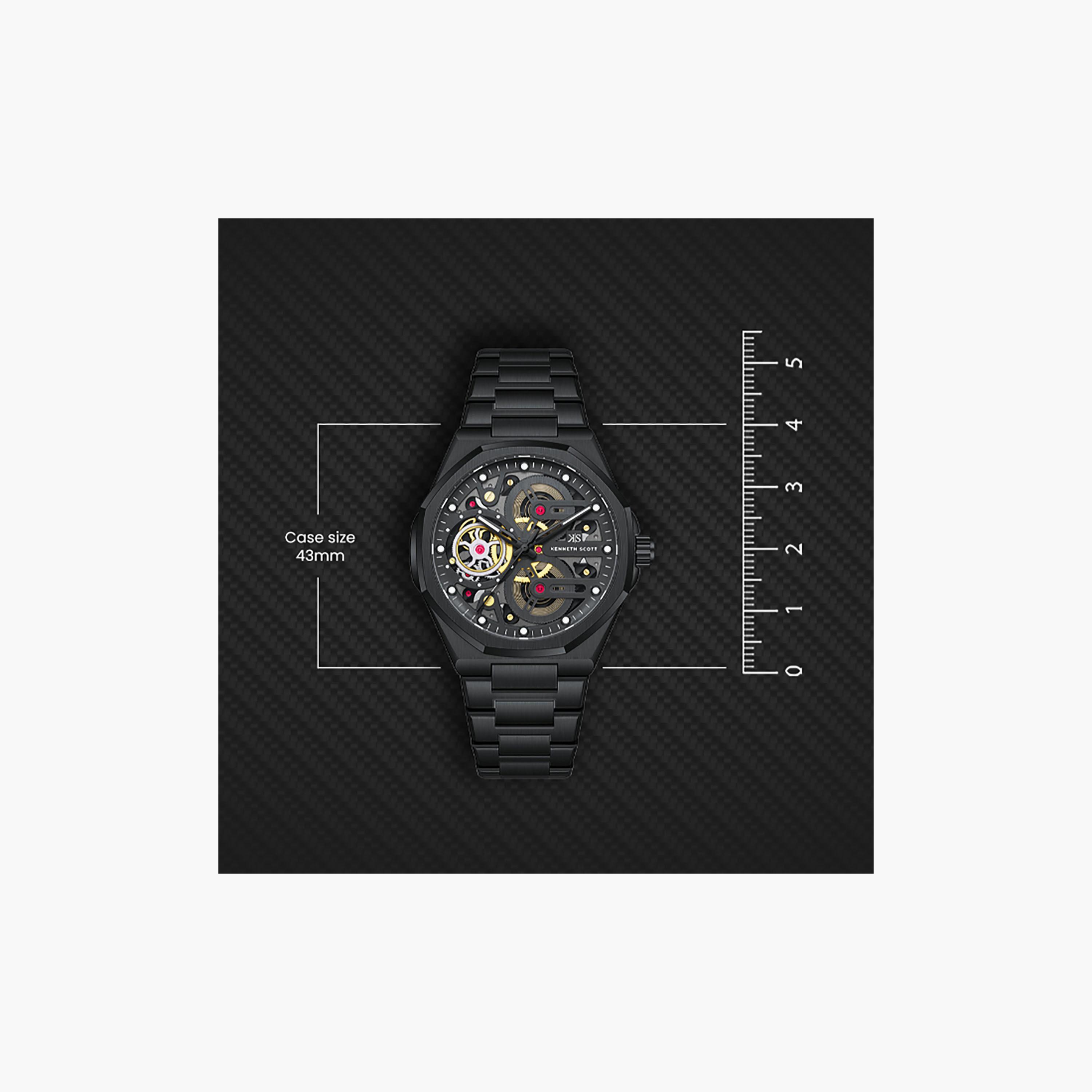Kenneth Scott Men's 43 MM Analog Black Dial Stainless Steel Strap | K26012-BBBB-men-watchesandjewellery-watches-image-4