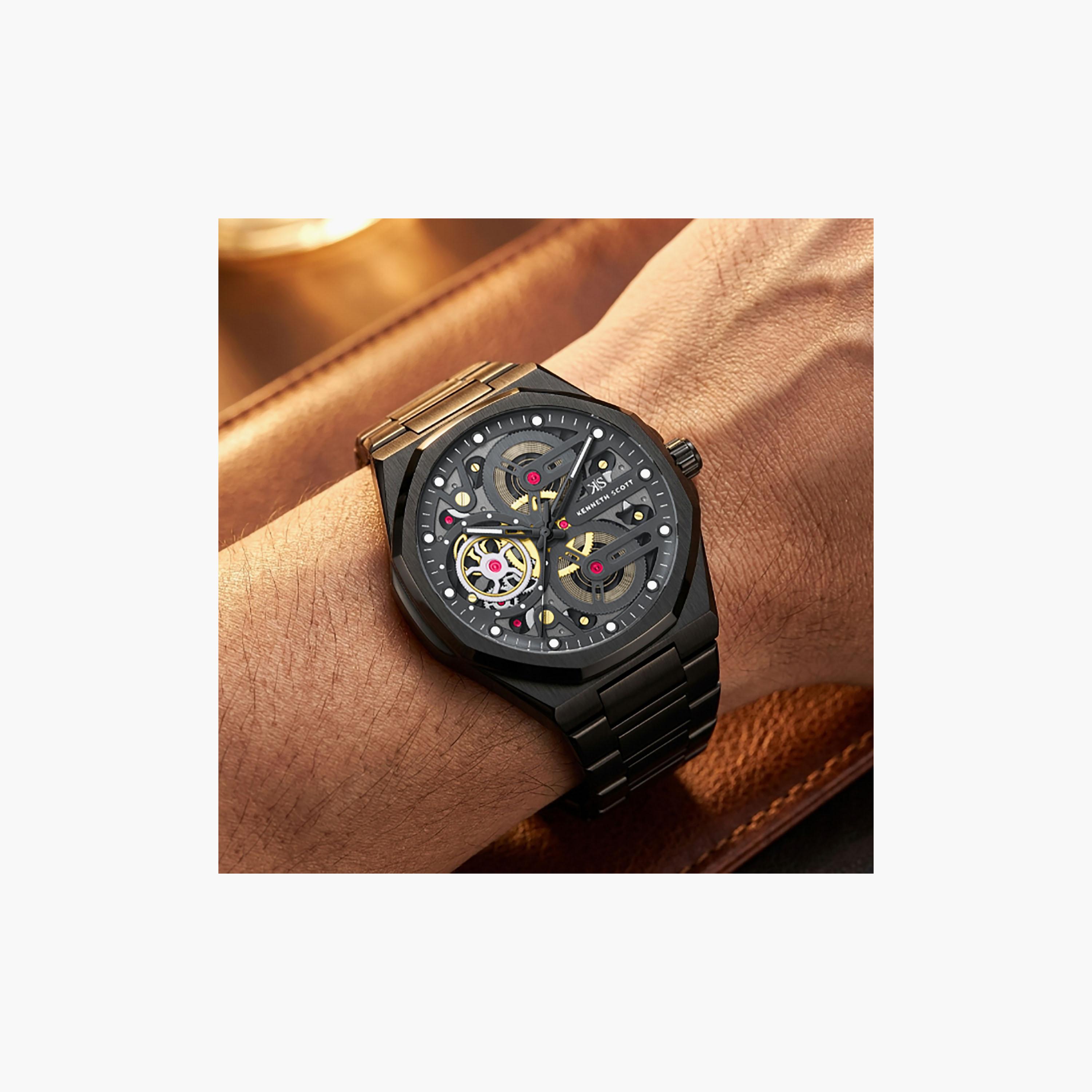 Kenneth Scott Men's 43 MM Analog Black Dial Stainless Steel Strap | K26012-BBBB-men-watchesandjewellery-watches-image-8