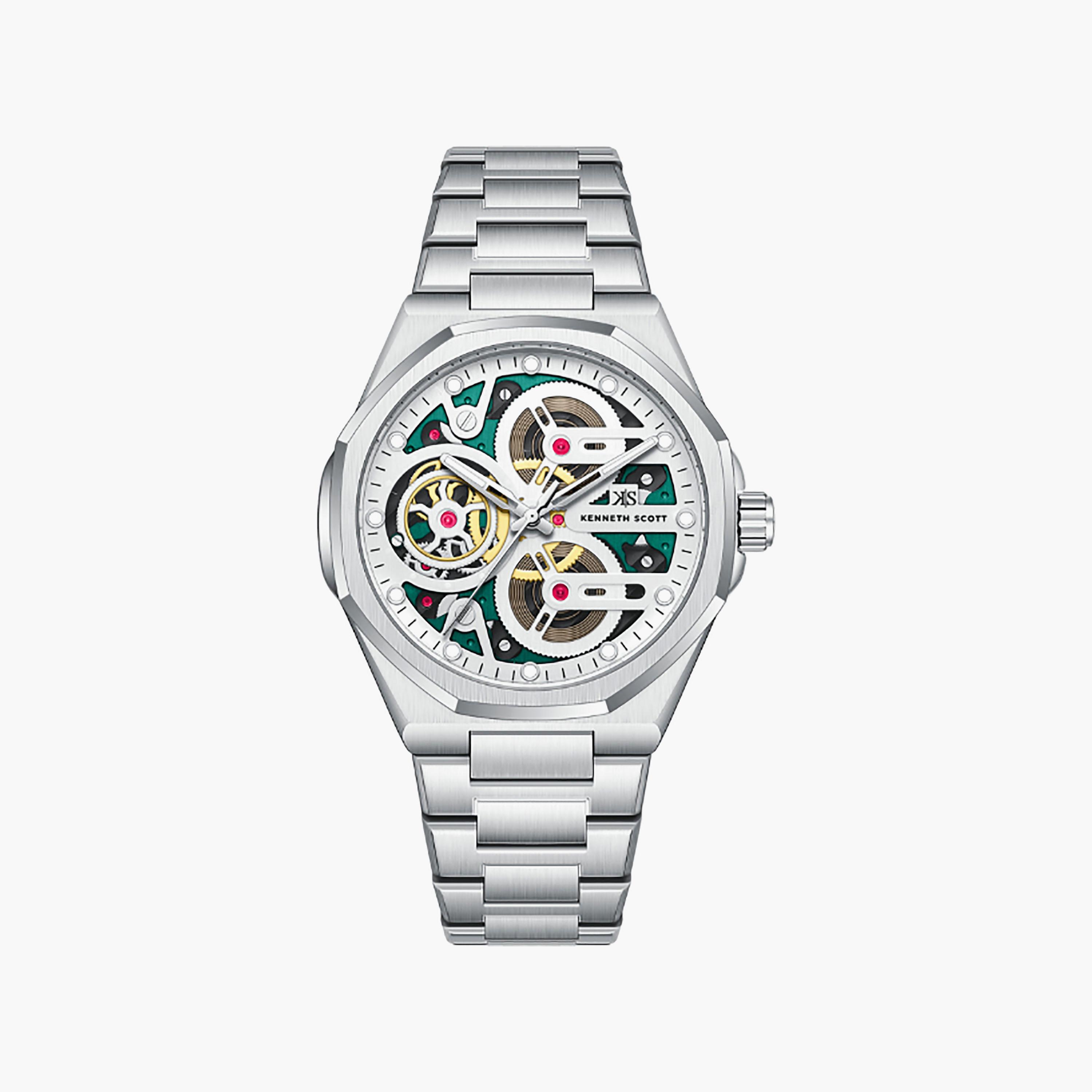 Kenneth Scott Men's 43 MM Analog Green Dial Stainless Steel Strap | K26012-SBSH-men-watchesandjewellery-watches-image-1