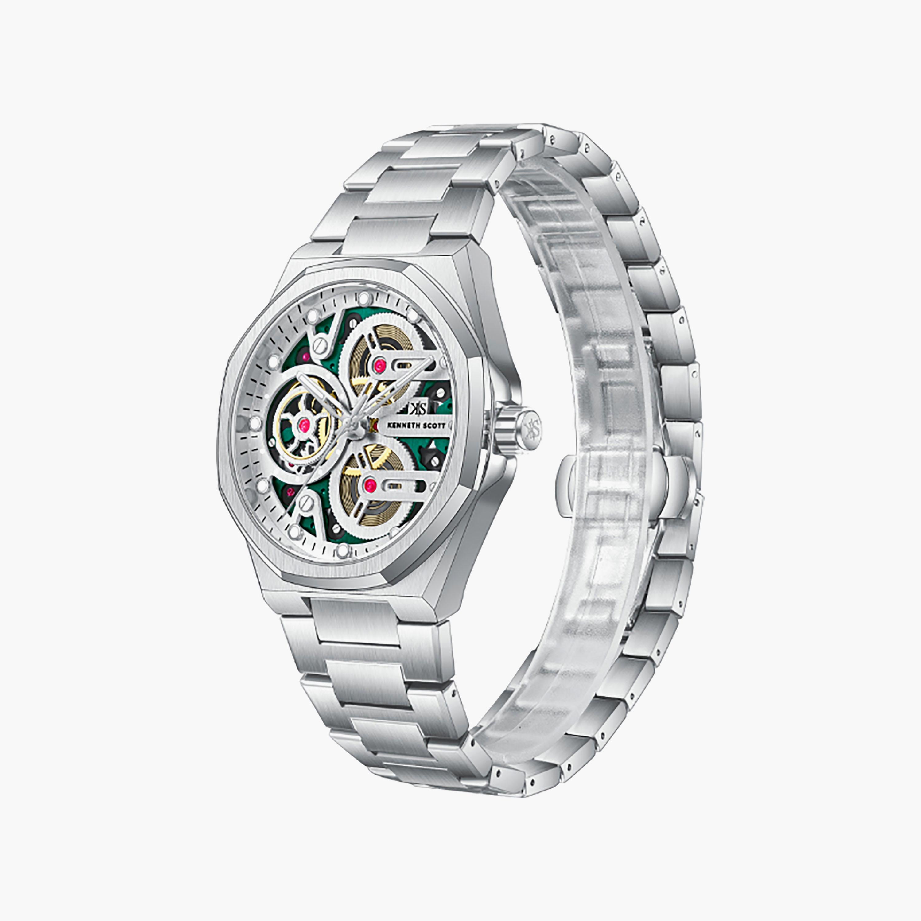 Kenneth Scott Men's 43 MM Analog Green Dial Stainless Steel Strap | K26012-SBSH-men-watchesandjewellery-watches-image-2