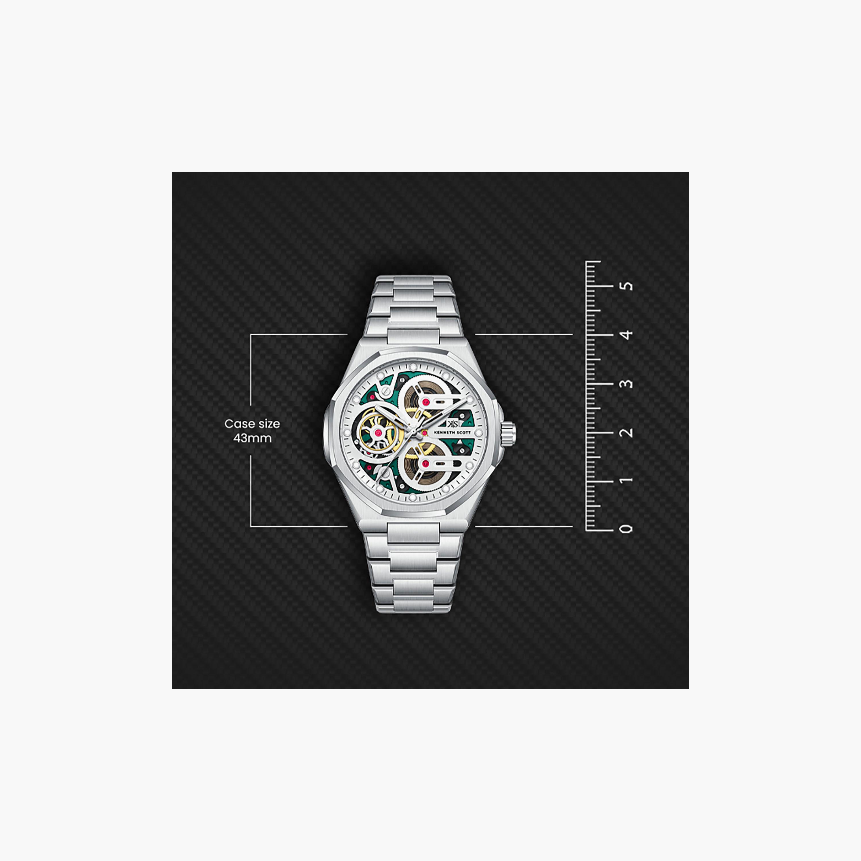 Kenneth Scott Men's 43 MM Analog Green Dial Stainless Steel Strap | K26012-SBSH-men-watchesandjewellery-watches-image-4