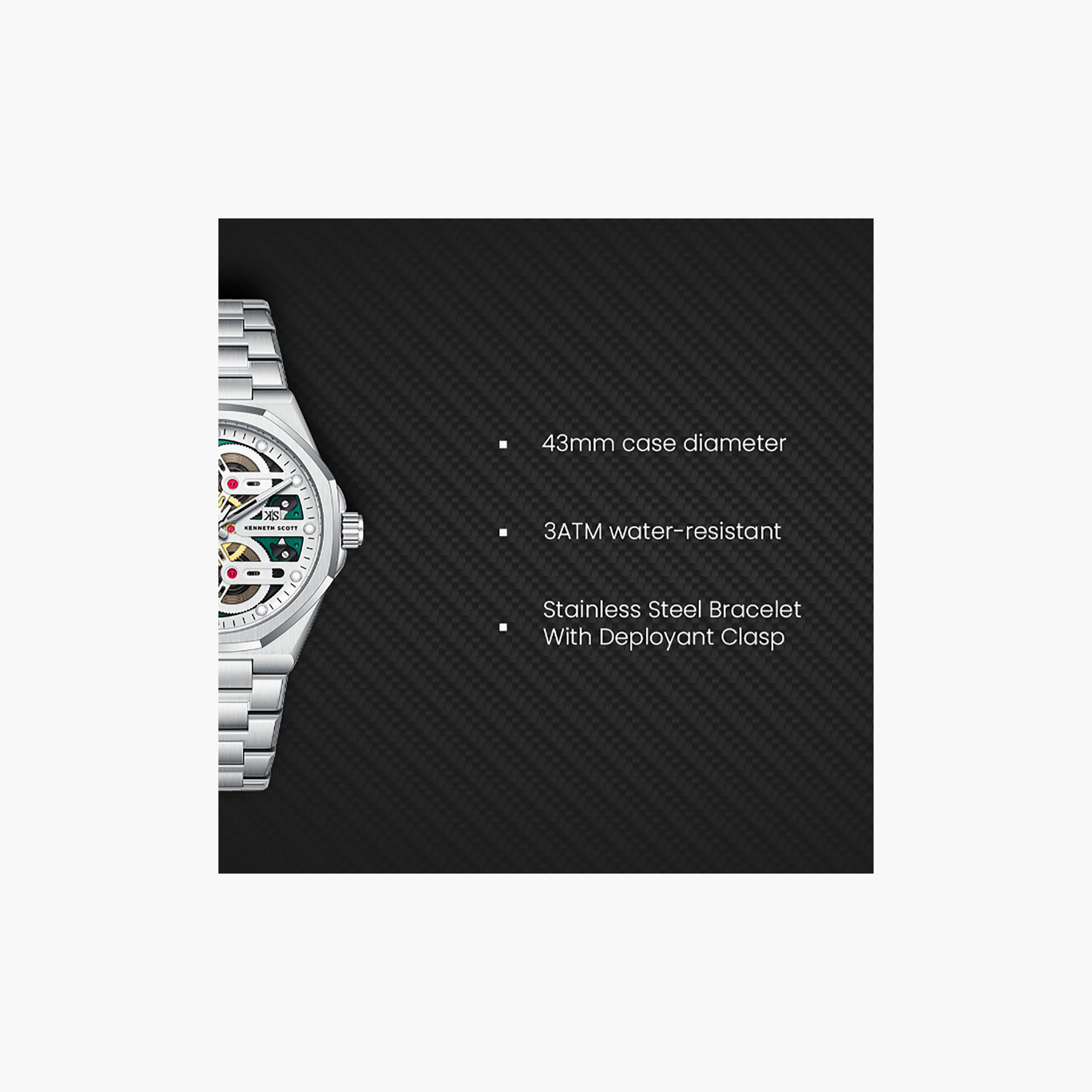Kenneth Scott Men's 43 MM Analog Green Dial Stainless Steel Strap | K26012-SBSH-men-watchesandjewellery-watches-image-7