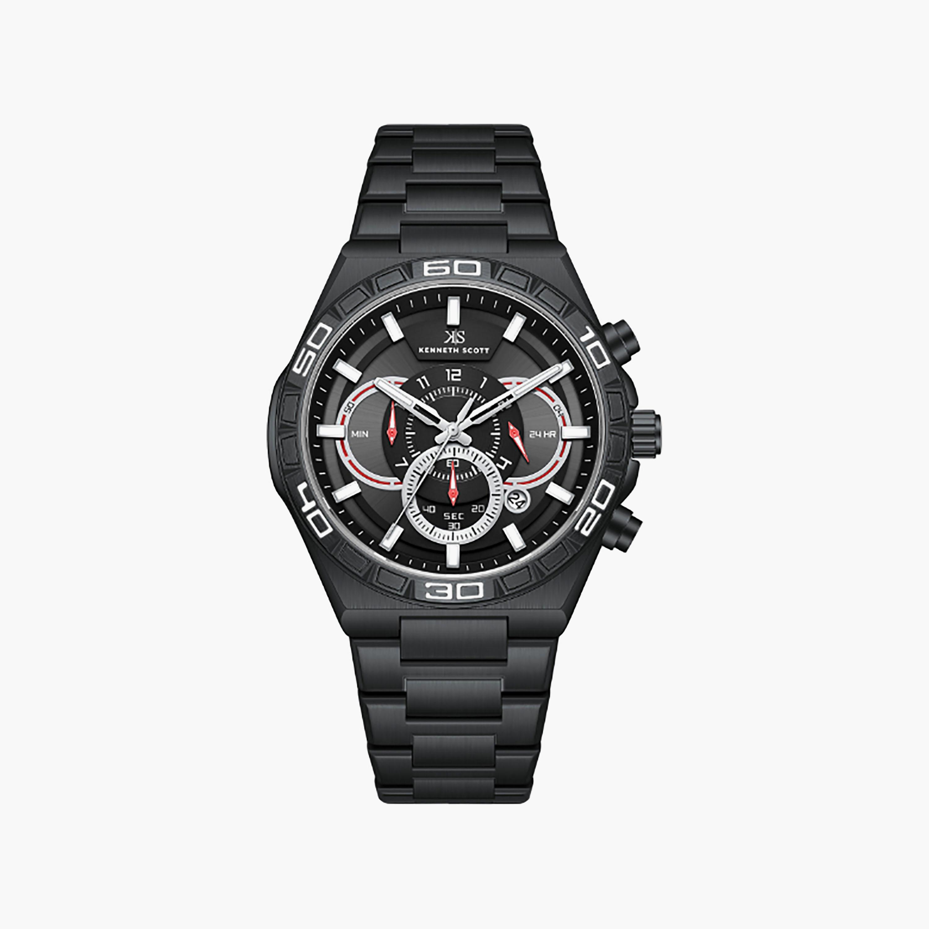 Kenneth Scott Men's 43 MM Chronograph Black Dial Stainless Steel Strap | K26101-BBBB-men-watchesandjewellery-watches-image-1