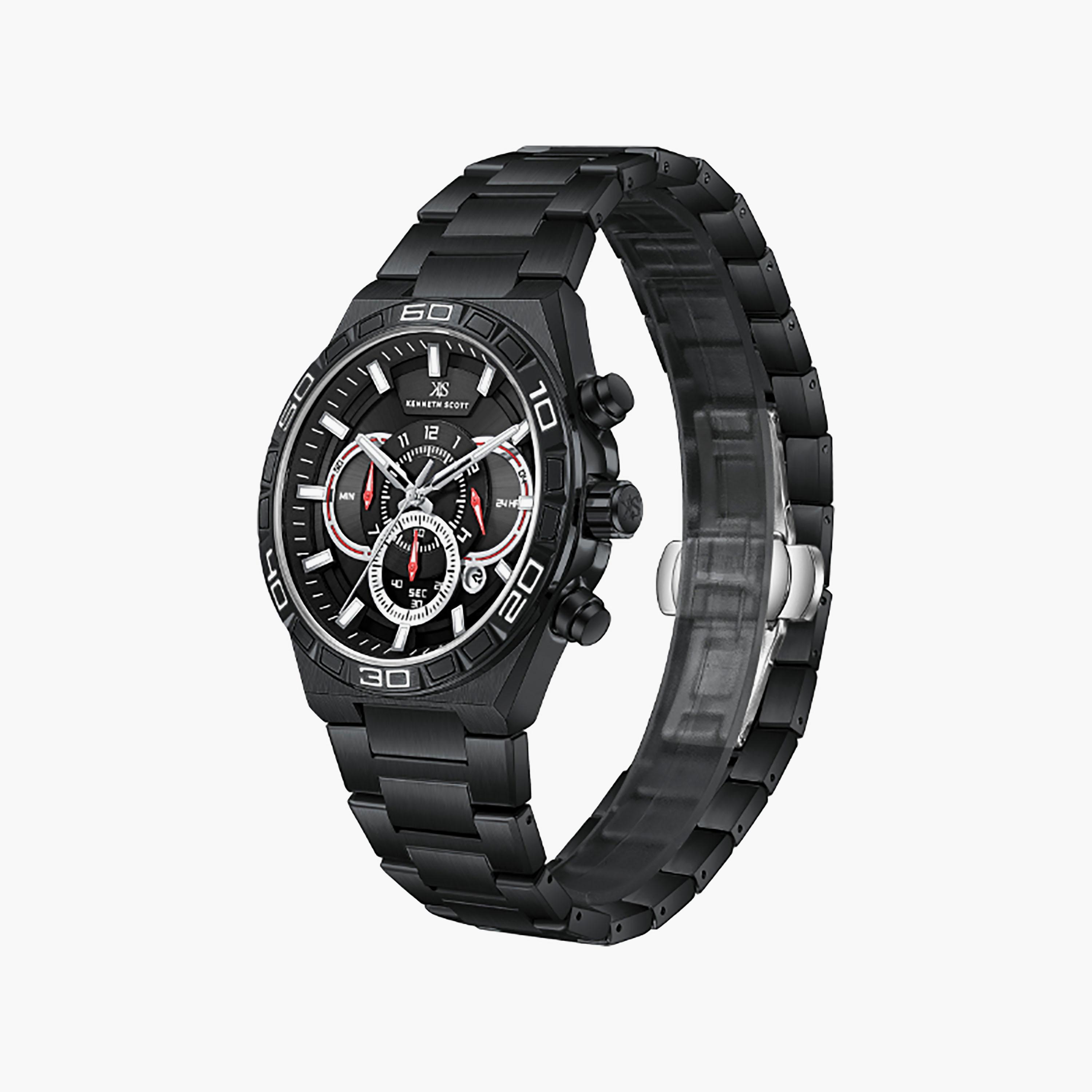 Kenneth Scott Men's 43 MM Chronograph Black Dial Stainless Steel Strap | K26101-BBBB-men-watchesandjewellery-watches-image-2