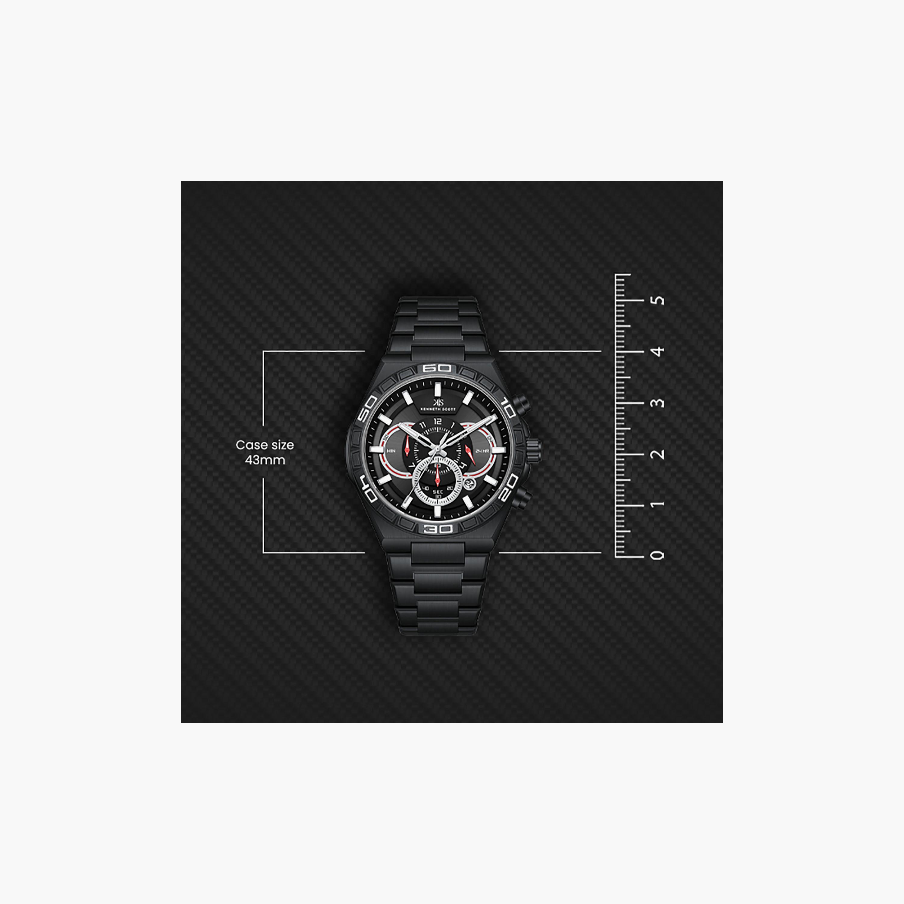 Kenneth Scott Men's 43 MM Chronograph Black Dial Stainless Steel Strap | K26101-BBBB-men-watchesandjewellery-watches-image-4