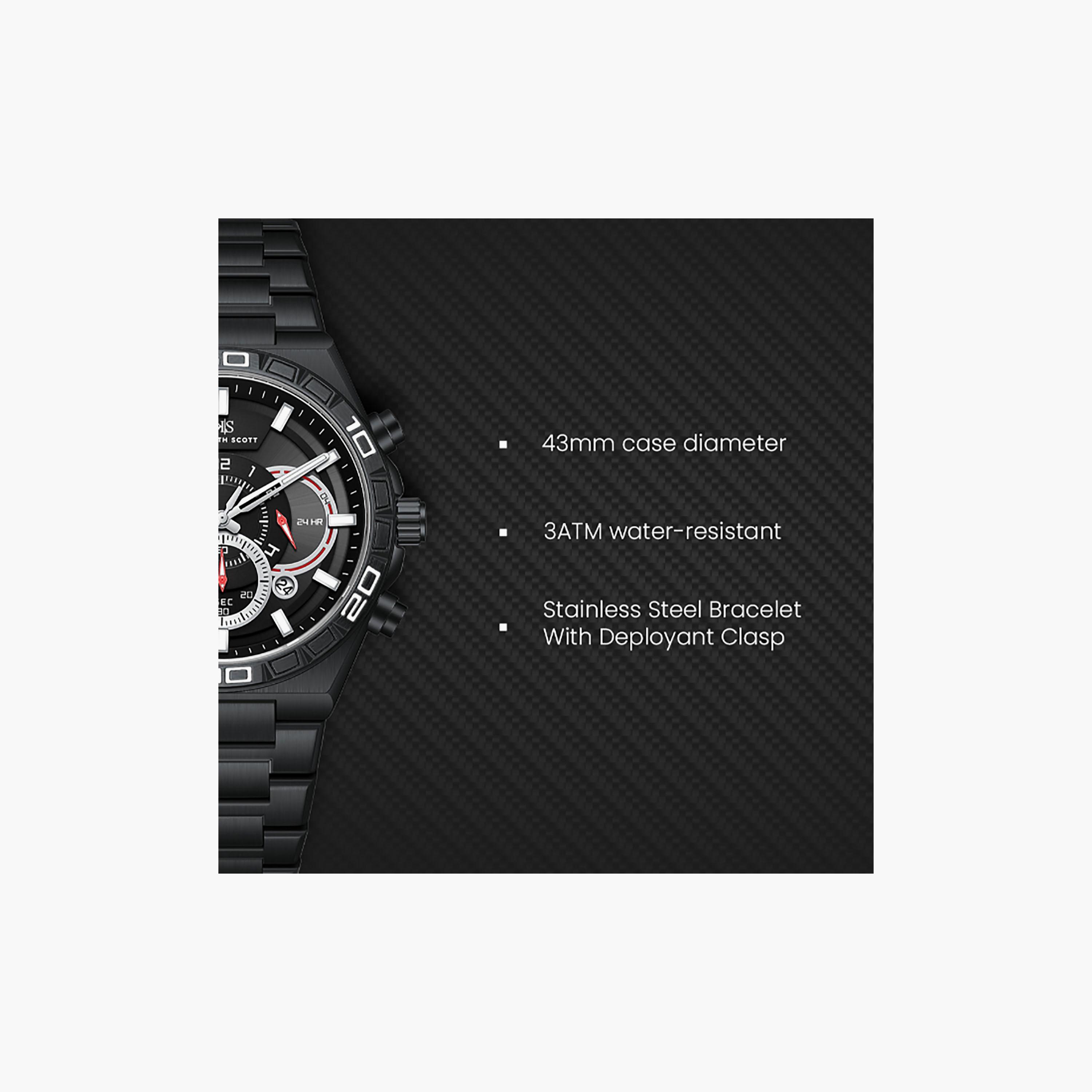 Kenneth Scott Men's 43 MM Chronograph Black Dial Stainless Steel Strap | K26101-BBBB-men-watchesandjewellery-watches-image-7