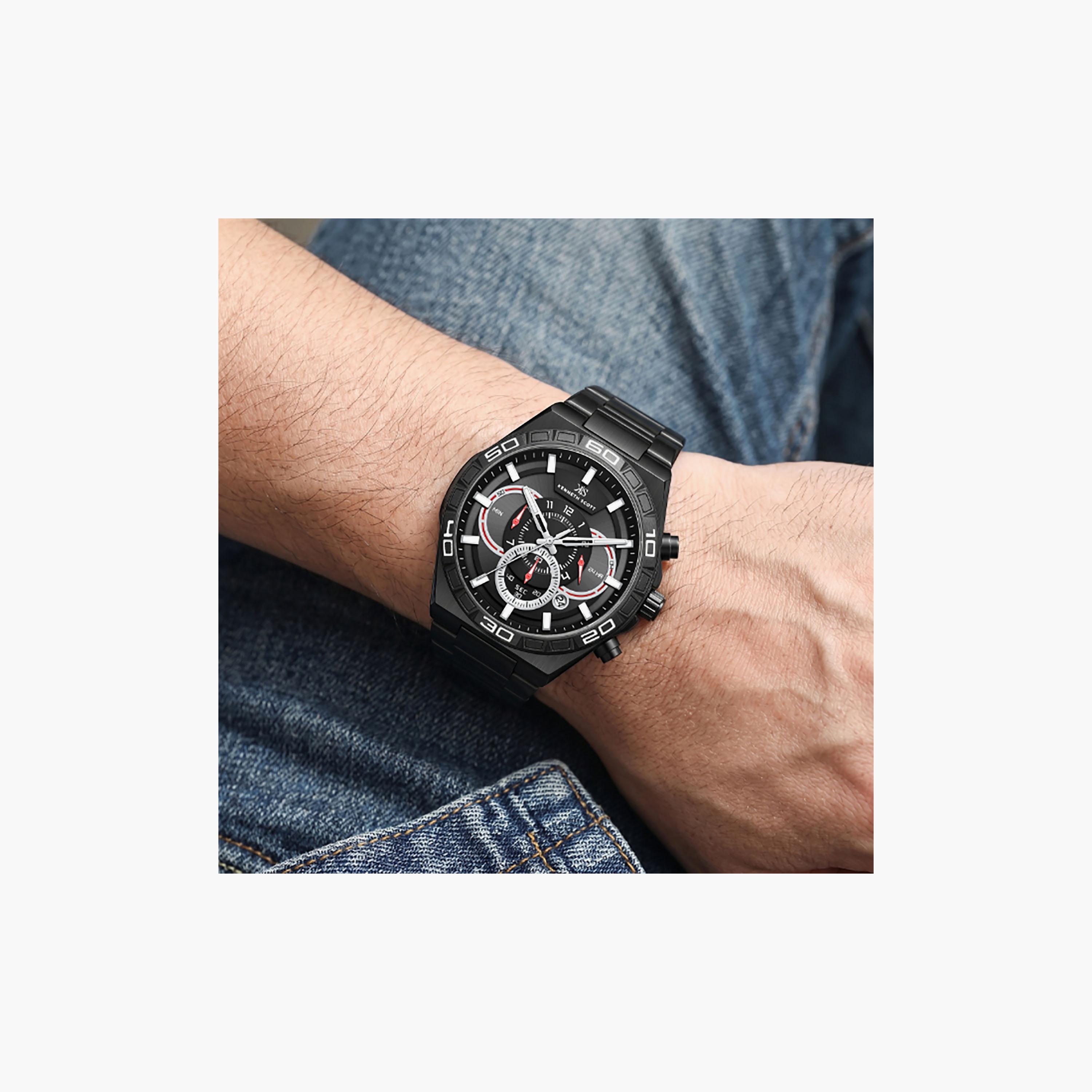Kenneth Scott Men's 43 MM Chronograph Black Dial Stainless Steel Strap | K26101-BBBB-men-watchesandjewellery-watches-image-8