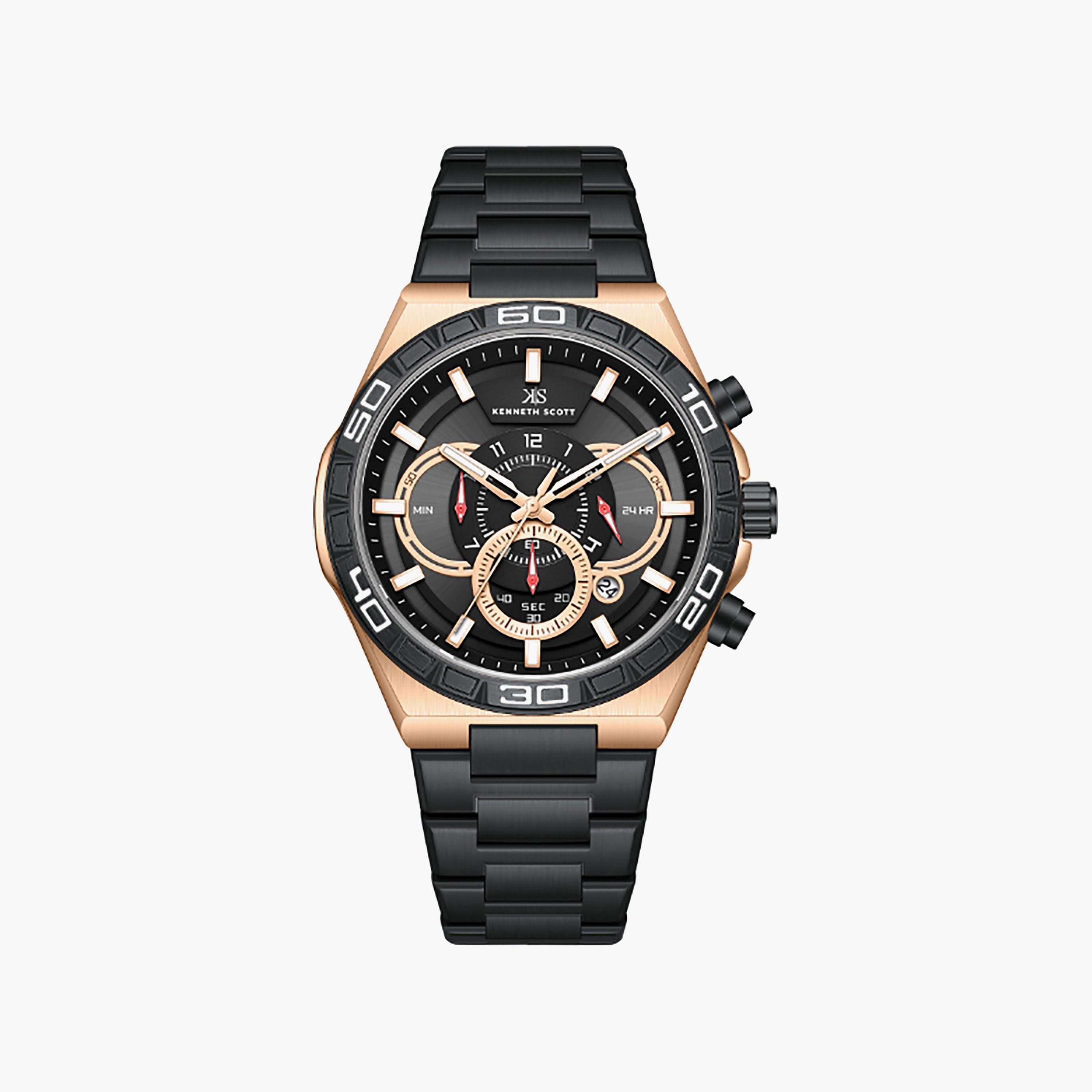 Kenneth Scott Men's 43 MM Chronograph Black Dial Stainless Steel Strap | K26101-KBBB-men-watchesandjewellery-watches-image-1