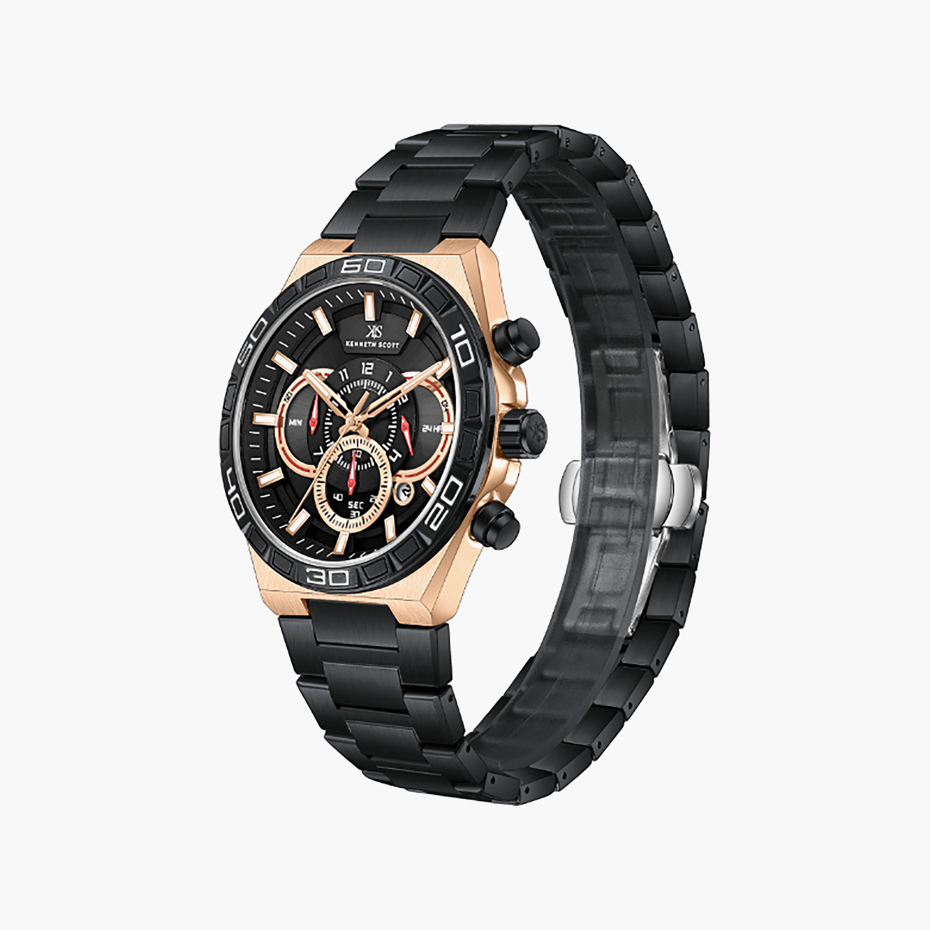 Kenneth Scott Men's 43 MM Chronograph Black Dial Stainless Steel Strap | K26101-KBBB-men-watchesandjewellery-watches-image-2