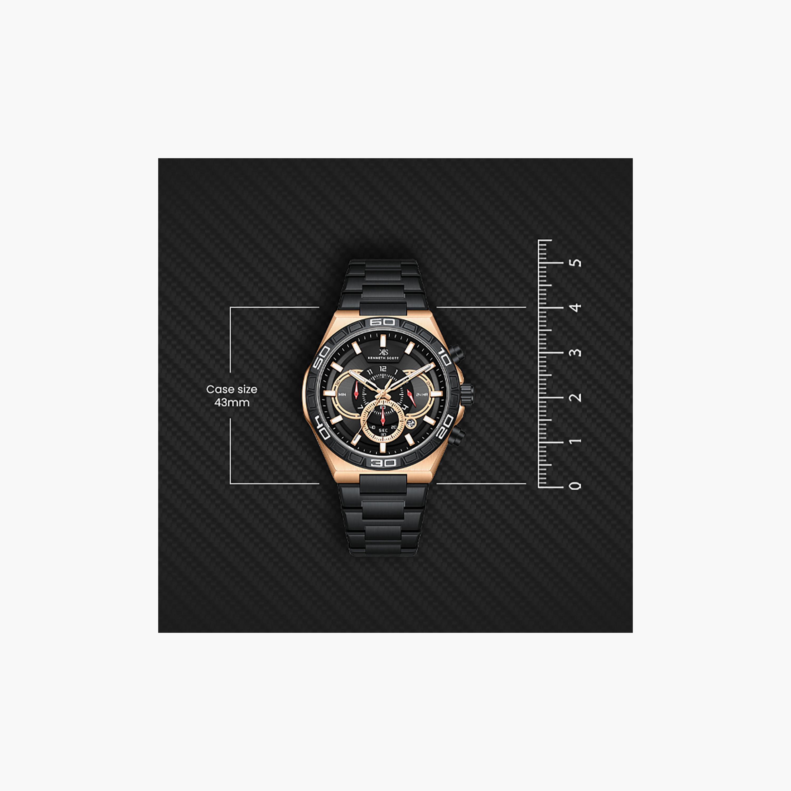 Kenneth Scott Men's 43 MM Chronograph Black Dial Stainless Steel Strap | K26101-KBBB-men-watchesandjewellery-watches-image-4