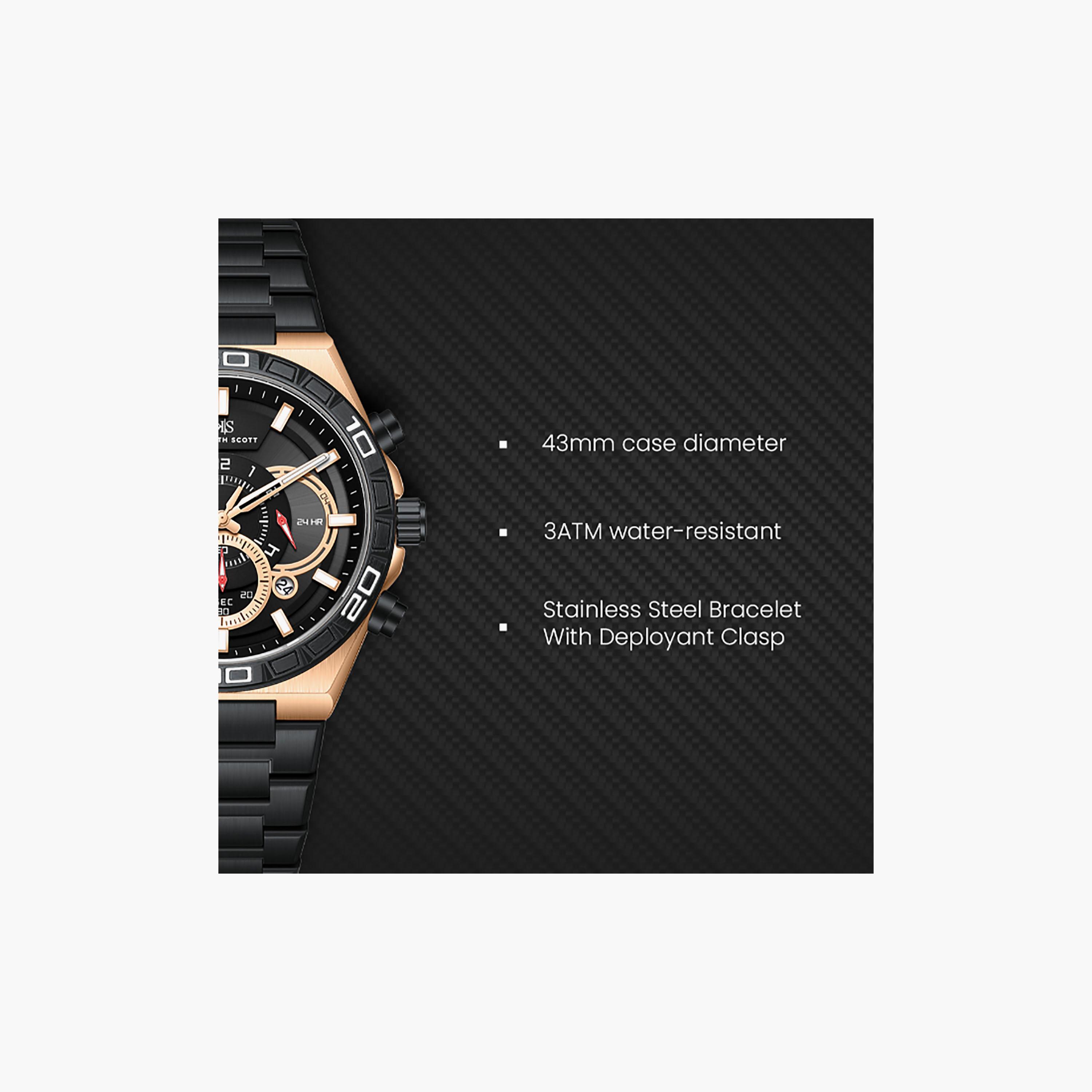 Kenneth Scott Men's 43 MM Chronograph Black Dial Stainless Steel Strap | K26101-KBBB-men-watchesandjewellery-watches-image-7