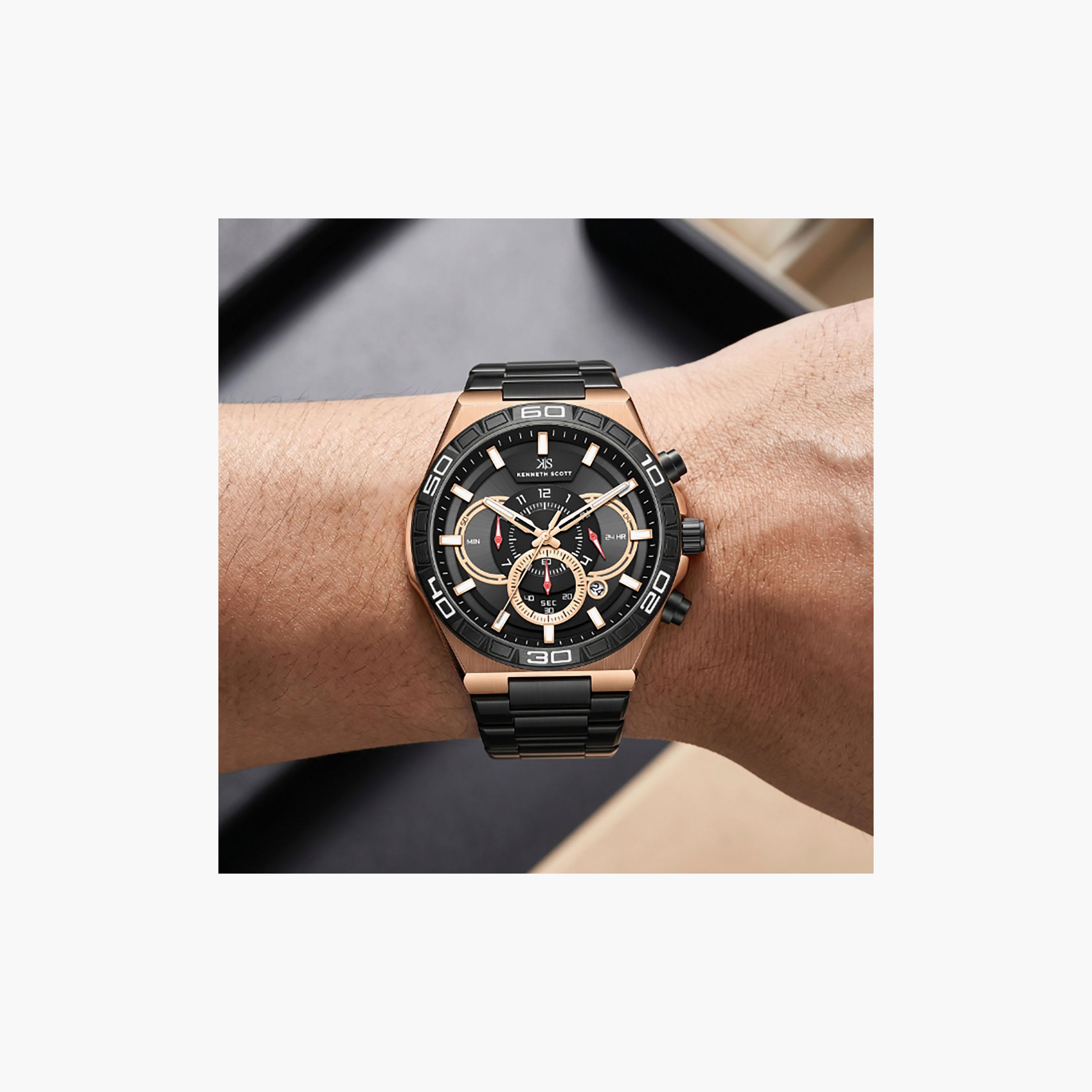 Kenneth Scott Men's 43 MM Chronograph Black Dial Stainless Steel Strap | K26101-KBBB-men-watchesandjewellery-watches-image-8