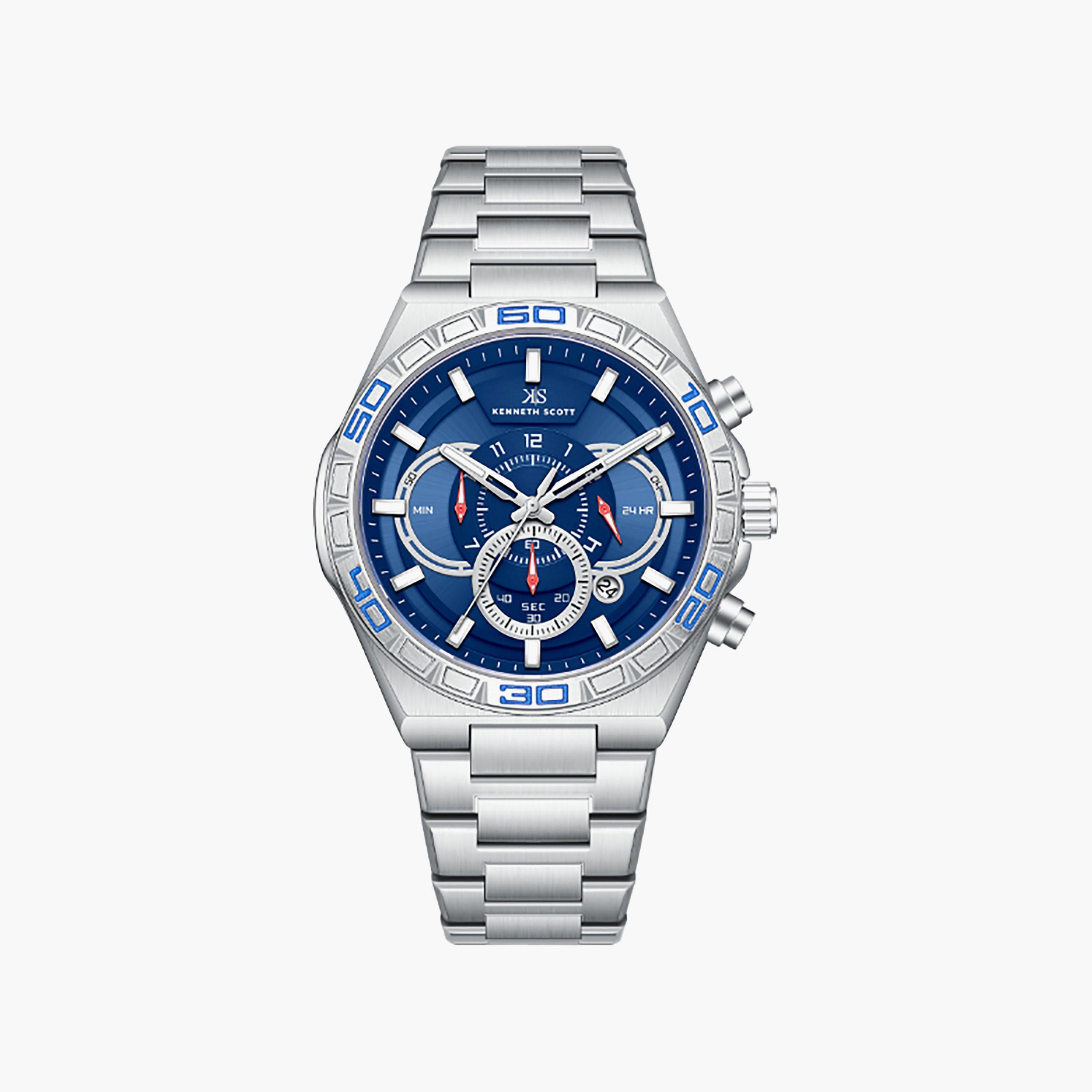 Kenneth Scott Men's 43 MM Chronograph Blue Dial Stainless Steel Strap | K26101-SBSN-men-watchesandjewellery-watches-image-1