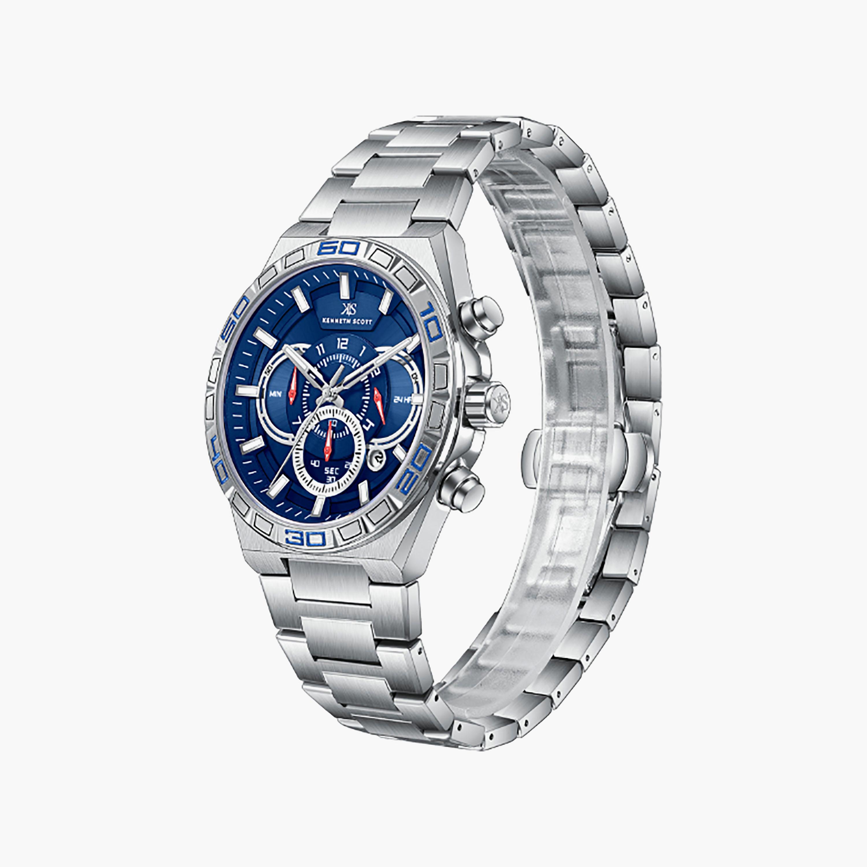 Kenneth Scott Men's 43 MM Chronograph Blue Dial Stainless Steel Strap | K26101-SBSN-men-watchesandjewellery-watches-image-2