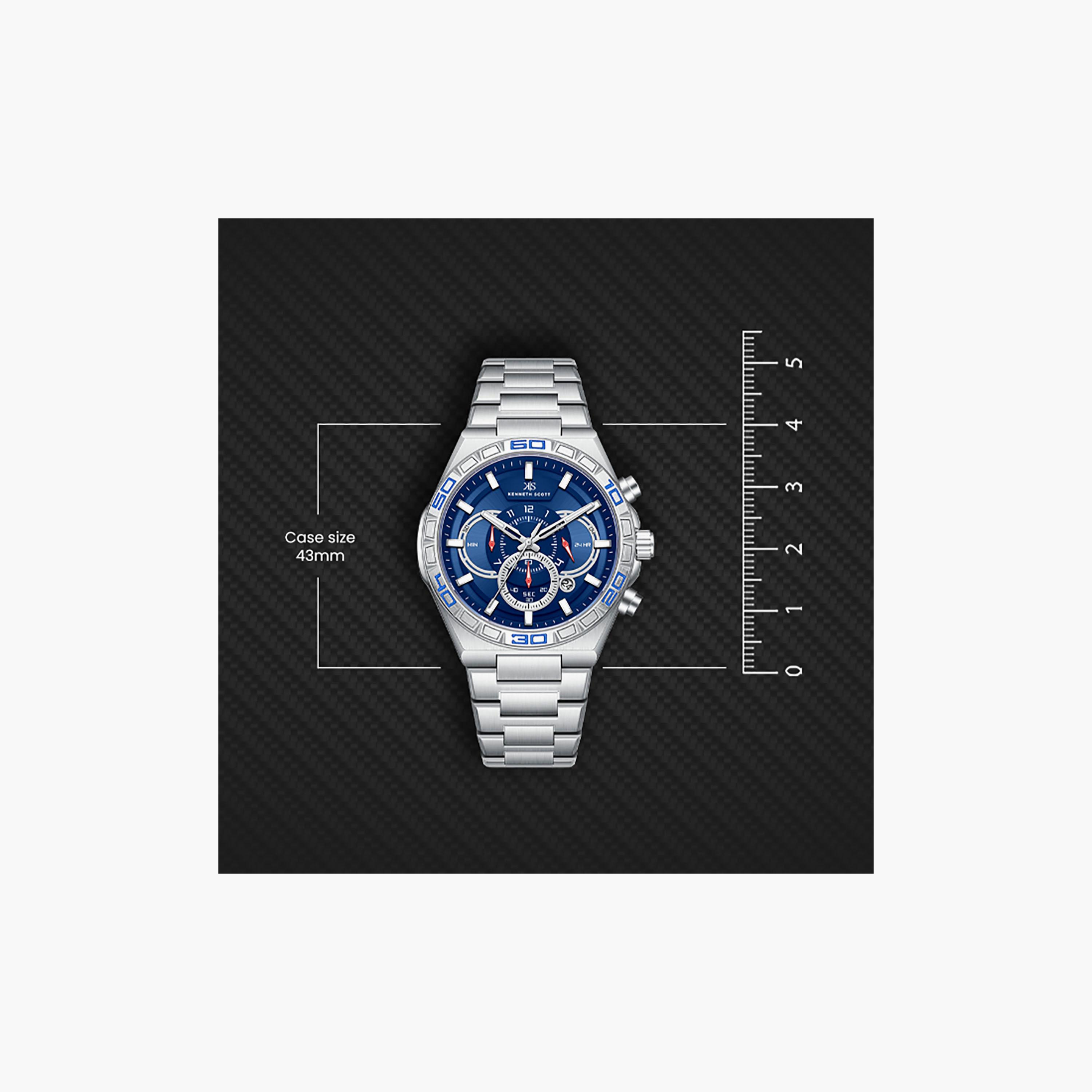 Kenneth Scott Men's 43 MM Chronograph Blue Dial Stainless Steel Strap | K26101-SBSN-men-watchesandjewellery-watches-image-4