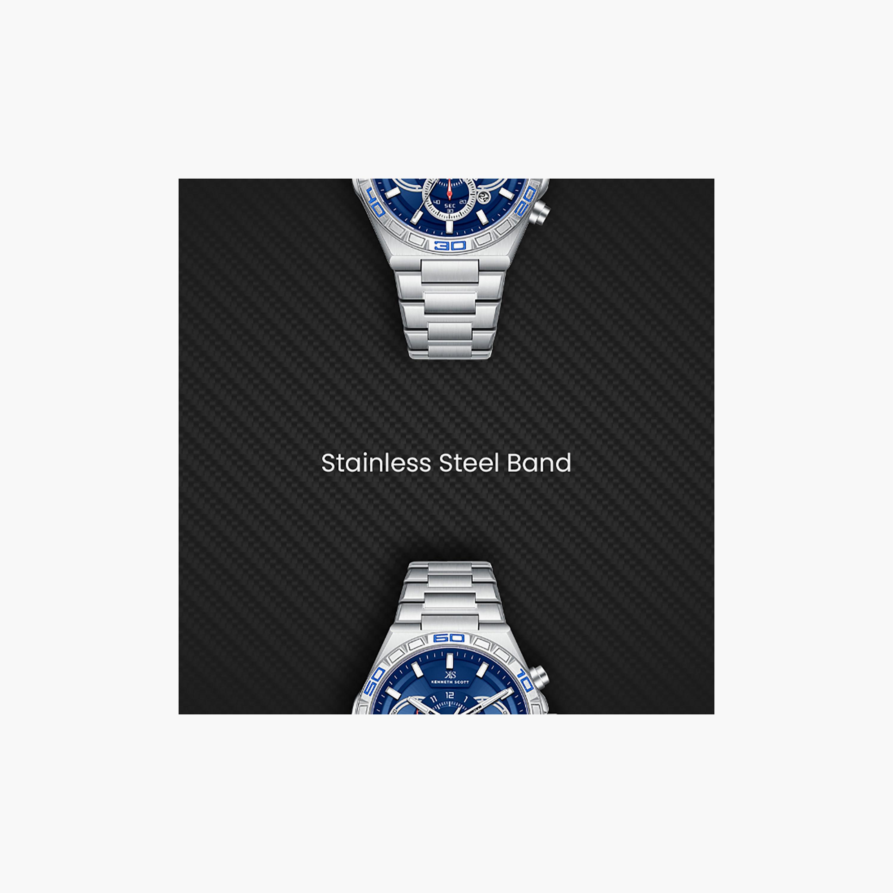 Kenneth Scott Men's 43 MM Chronograph Blue Dial Stainless Steel Strap | K26101-SBSN-men-watchesandjewellery-watches-image-5