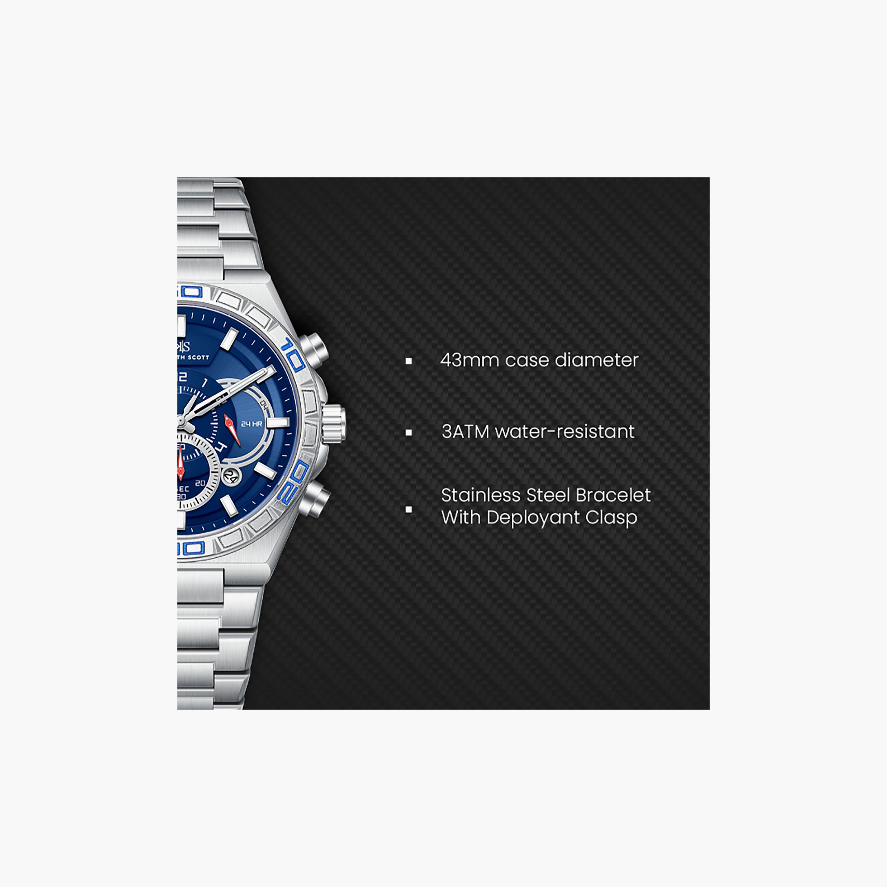 Kenneth Scott Men's 43 MM Chronograph Blue Dial Stainless Steel Strap | K26101-SBSN-men-watchesandjewellery-watches-image-7