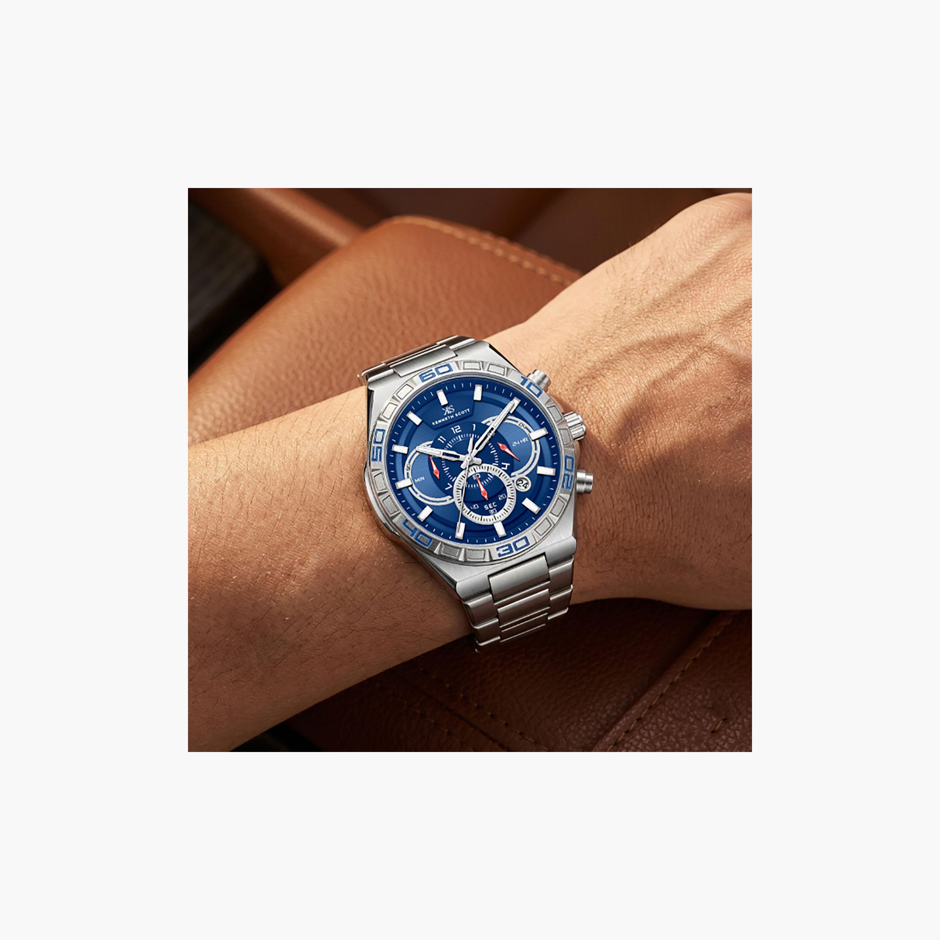 Kenneth Scott Men's 43 MM Chronograph Blue Dial Stainless Steel Strap | K26101-SBSN-men-watchesandjewellery-watches-image-8