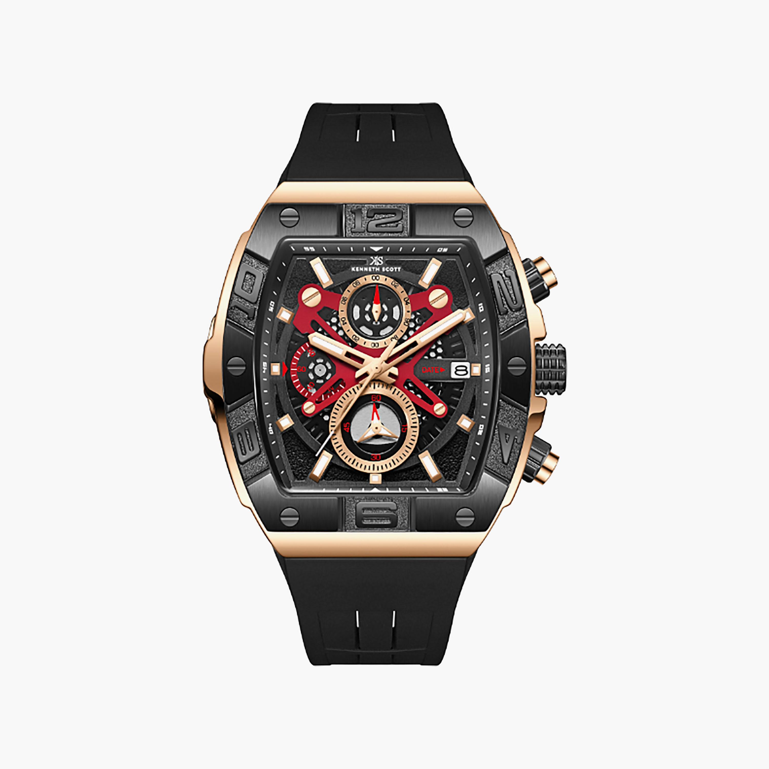 Kenneth Scott Men's 44 MM Chronograph Black Dial Silicone Strap | K26102-BSBB-men-watchesandjewellery-watches-image-1