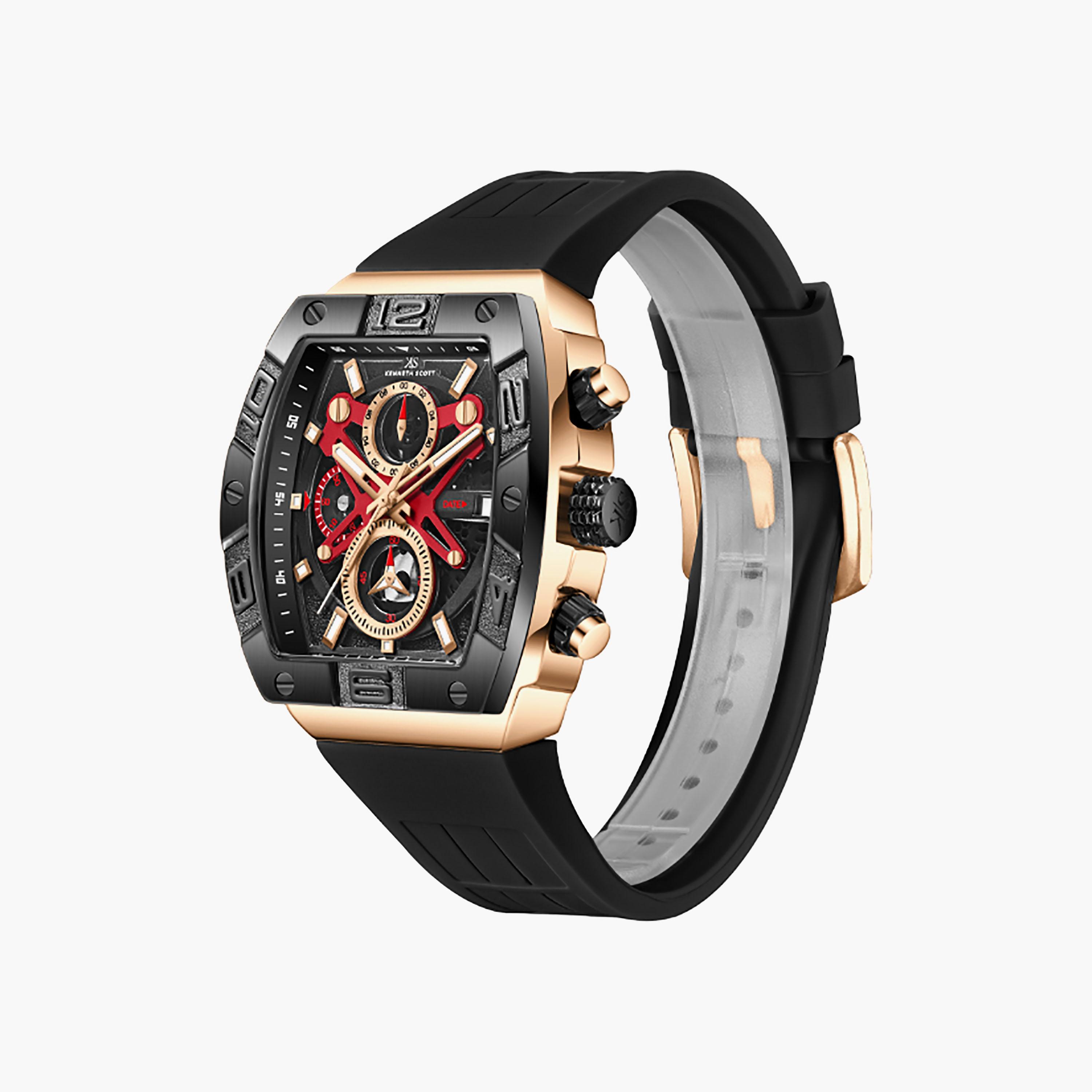 Kenneth Scott Men's 44 MM Chronograph Black Dial Silicone Strap | K26102-BSBB-men-watchesandjewellery-watches-image-2