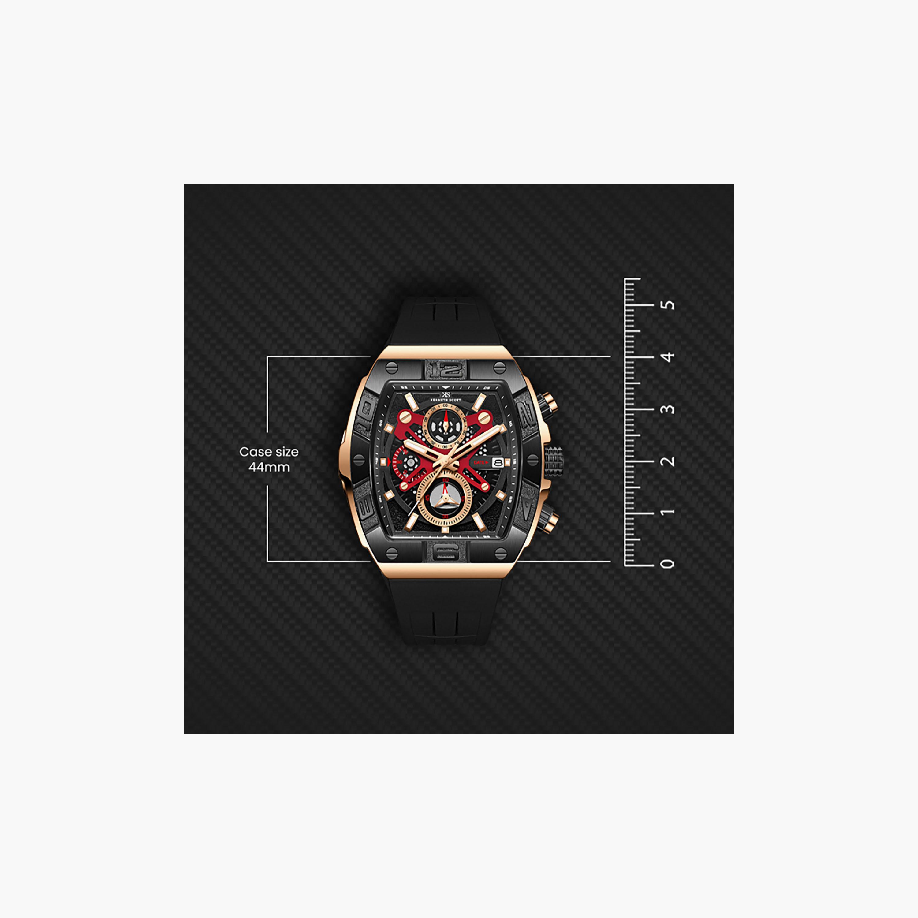 Kenneth Scott Men's 44 MM Chronograph Black Dial Silicone Strap | K26102-BSBB-men-watchesandjewellery-watches-image-4