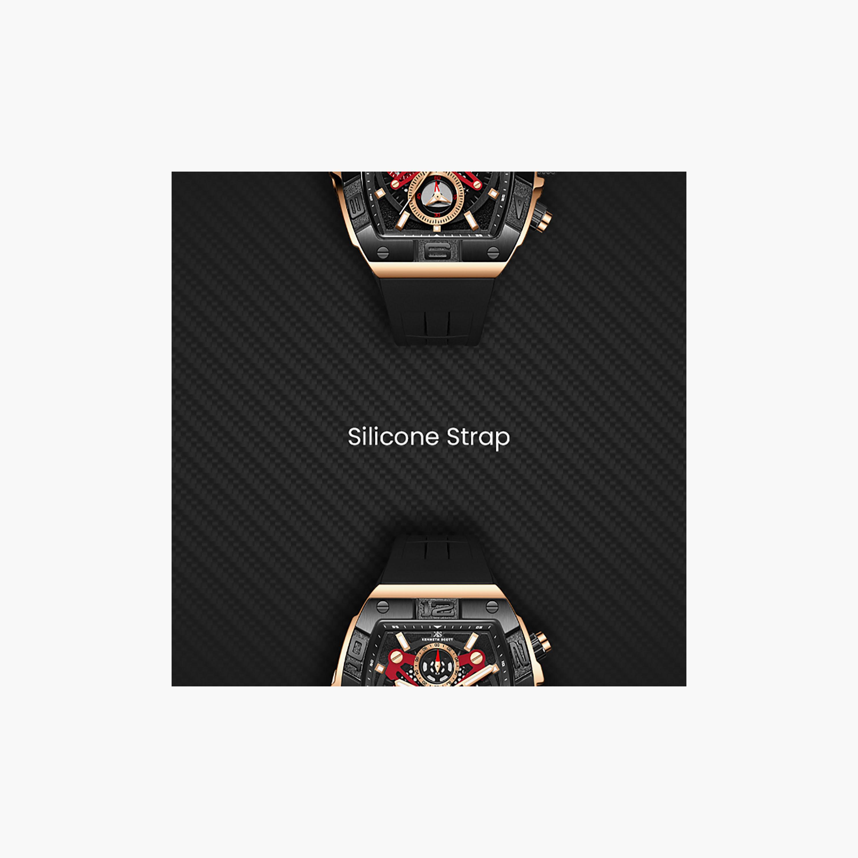 Kenneth Scott Men's 44 MM Chronograph Black Dial Silicone Strap | K26102-BSBB-men-watchesandjewellery-watches-image-5