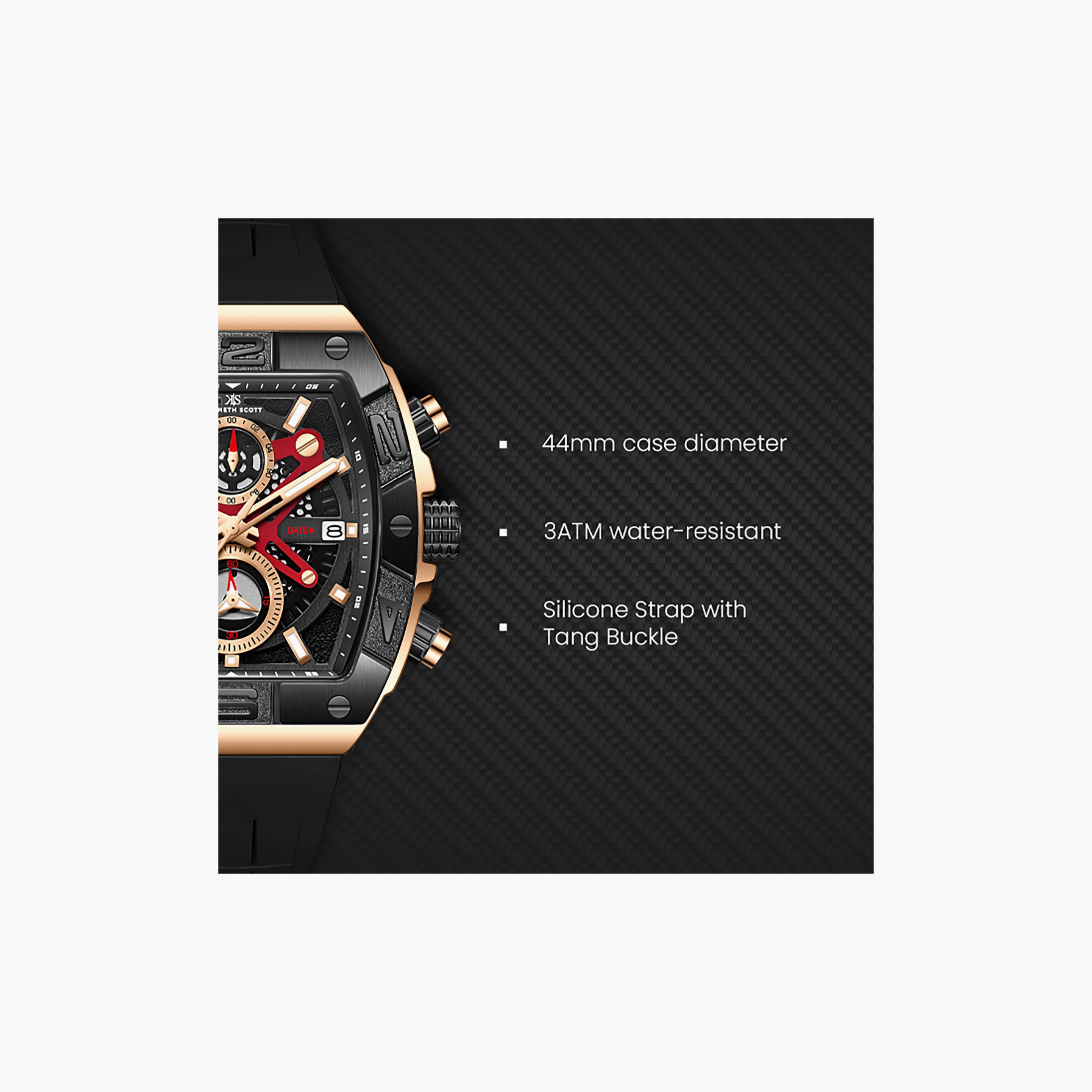Kenneth Scott Men's 44 MM Chronograph Black Dial Silicone Strap | K26102-BSBB-men-watchesandjewellery-watches-image-7